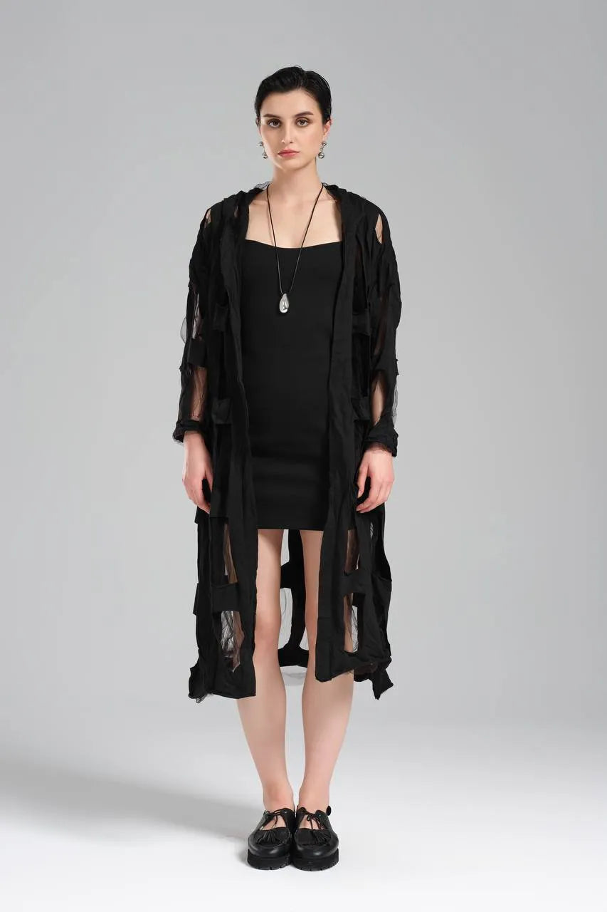 TW3 Mantel in gerader Form, aus Baumwolle, 1515, Schwarz, Muster, Schick, Ausgefallen