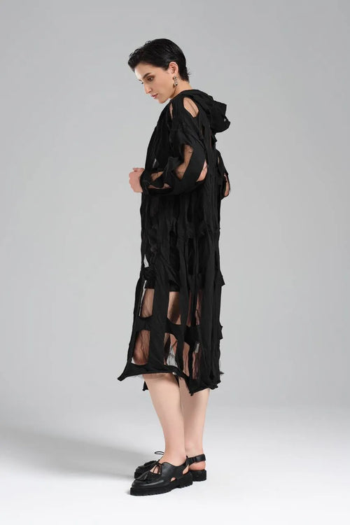 TW3 Mantel in gerader Form, aus Baumwolle, 1515, Schwarz, Muster, Schick, Ausgefallen