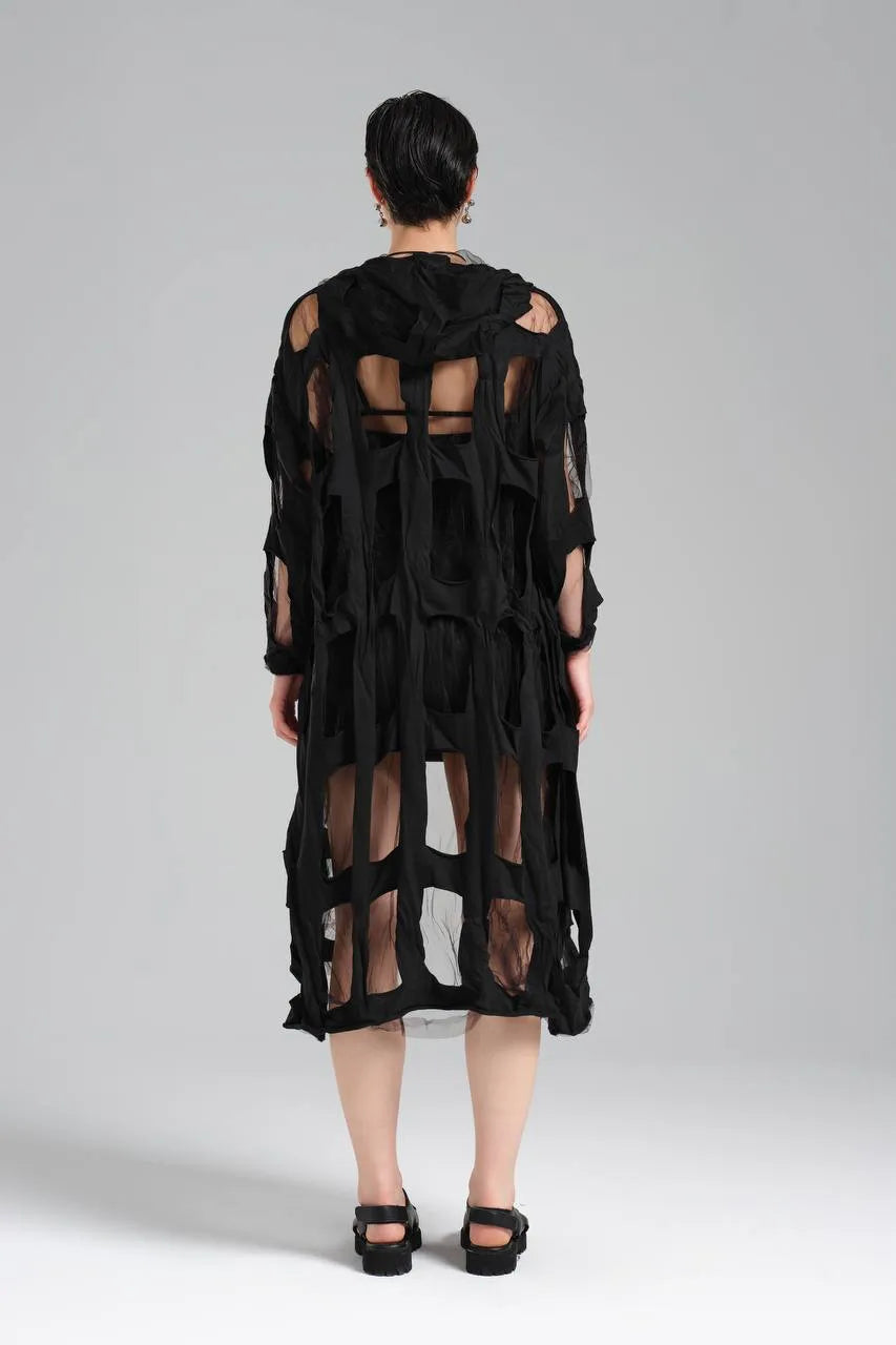 TW3 Mantel in gerader Form, aus Baumwolle, 1515, Schwarz, Muster, Schick, Ausgefallen