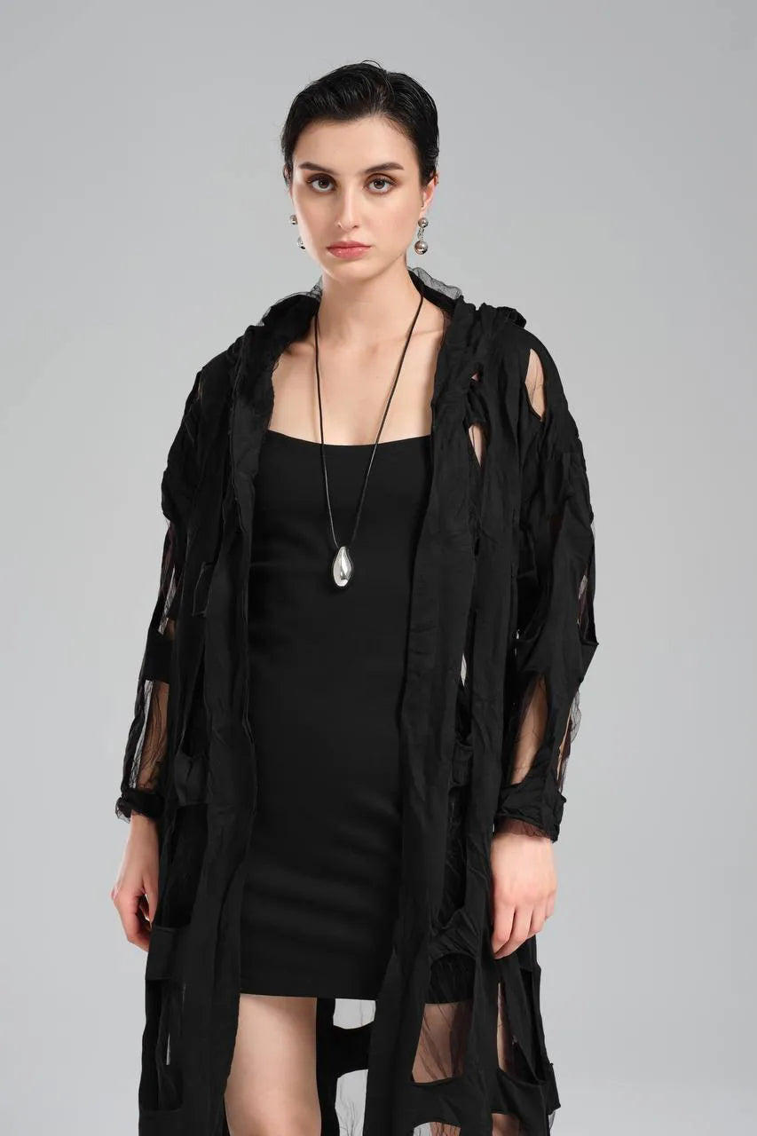 TW3 Mantel in gerader Form, aus Baumwolle, 1515, Schwarz, Muster, Schick, Ausgefallen