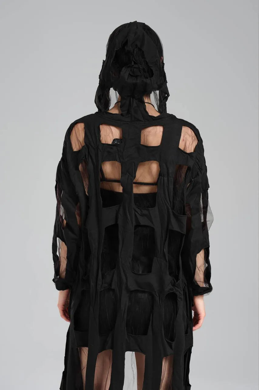 TW3 Mantel in gerader Form, aus Baumwolle, 1515, Schwarz, Muster, Schick, Ausgefallen