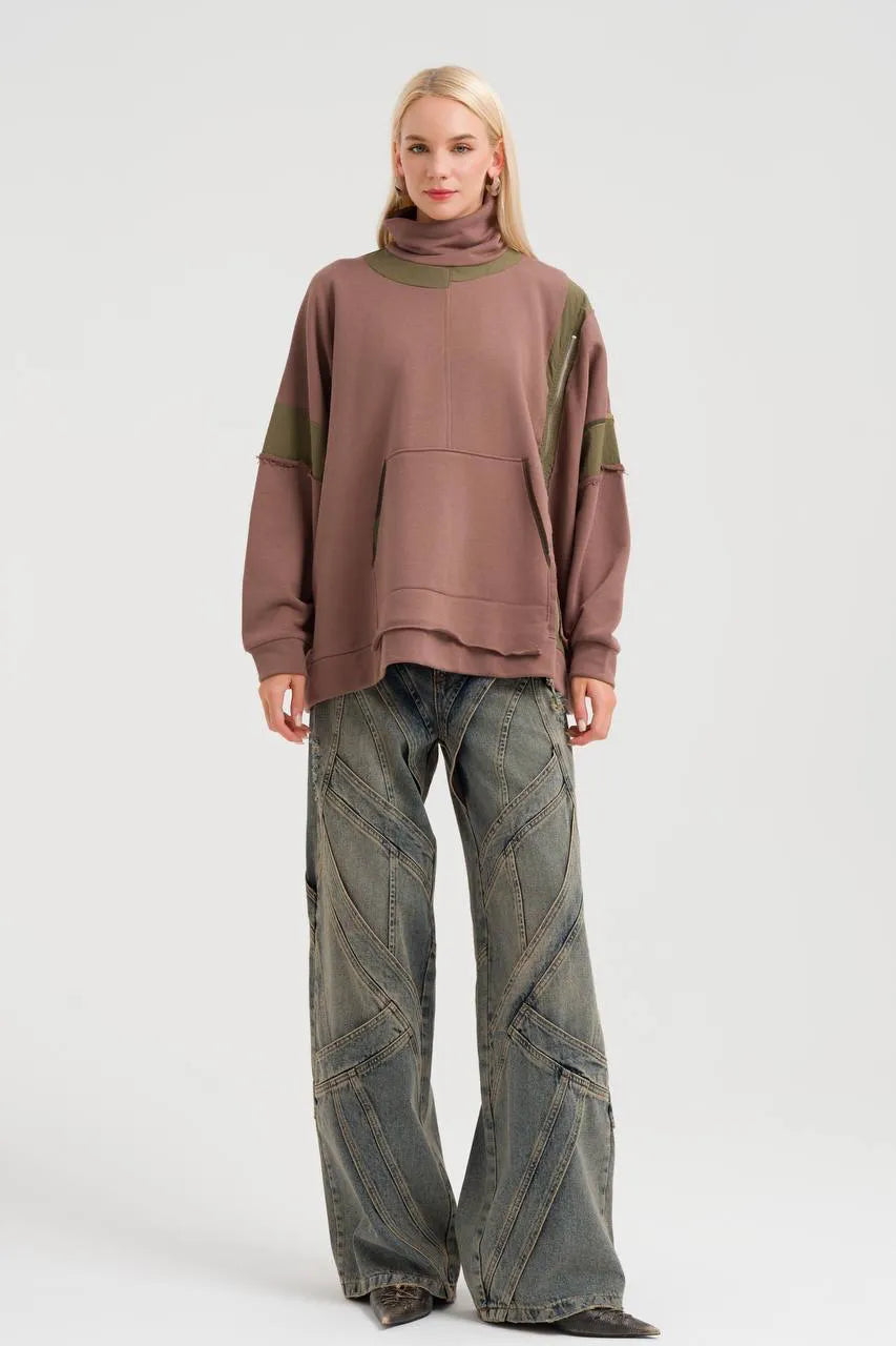  TW3 Pullover in kastiger Form, aus Baumwolle, 942, Braun, Schick, Modern, Ausgefallen