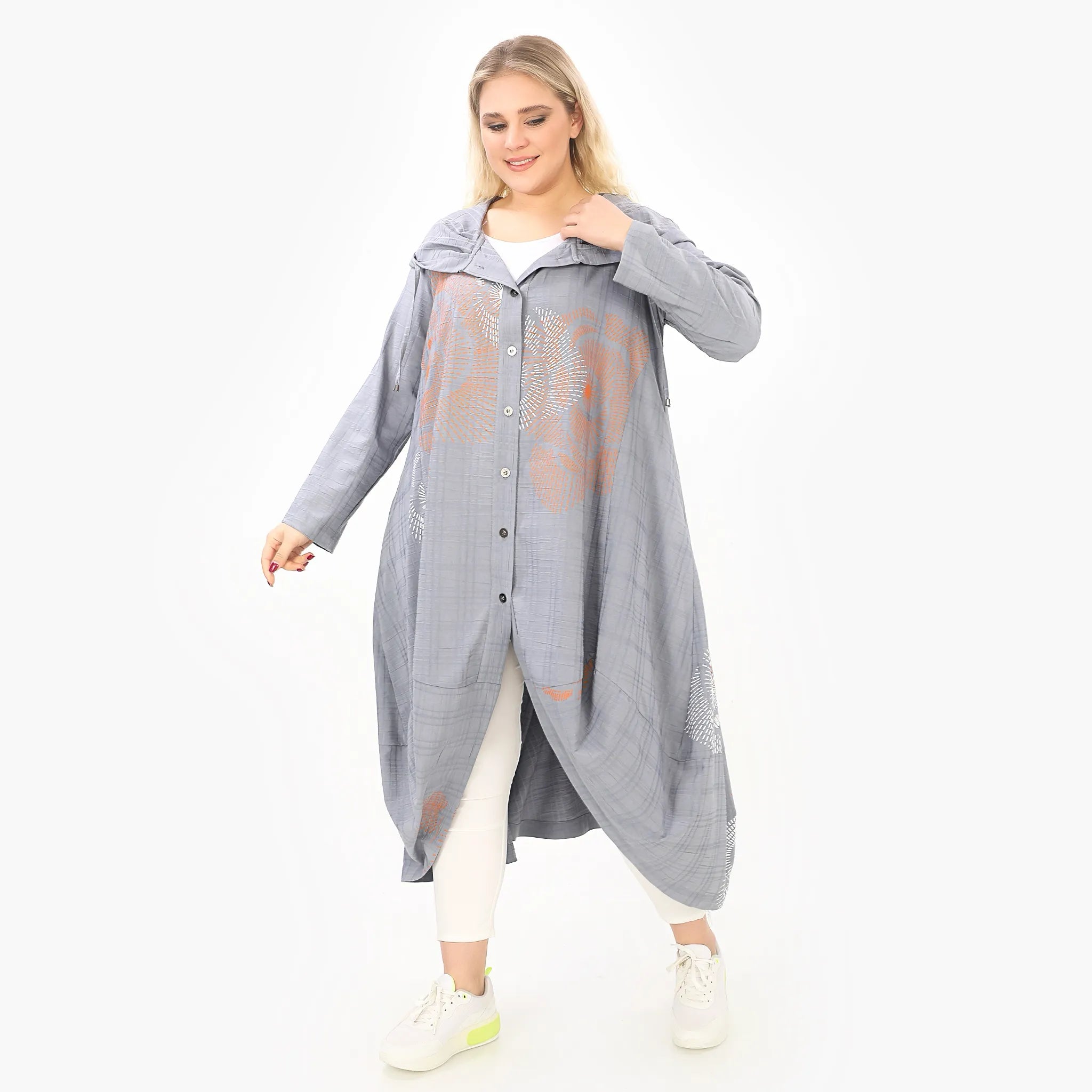  Ballonmantel von Zedd Plus aus Viskose, 25079, Grau/Orange/Weiß, Abstrakt, Schick, Modern