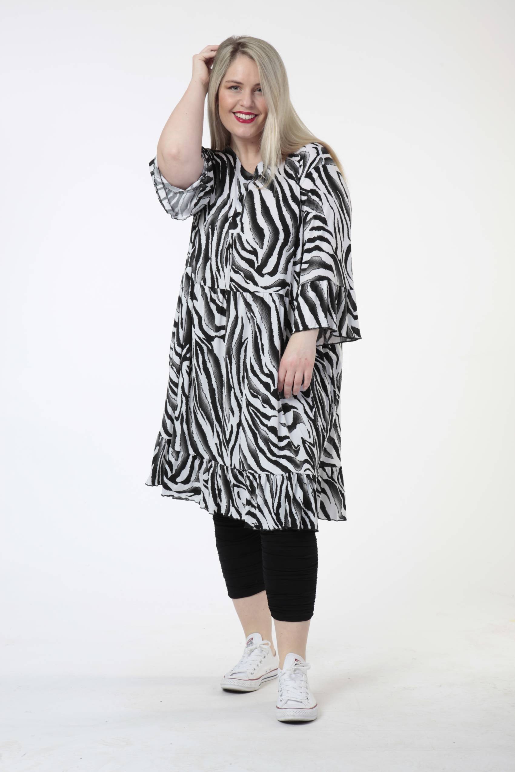  Kleid von AKH Fashion aus Materialmix, 0601.06674, Weiß-Schwarz-Grau, Zebra, Ausgefallen