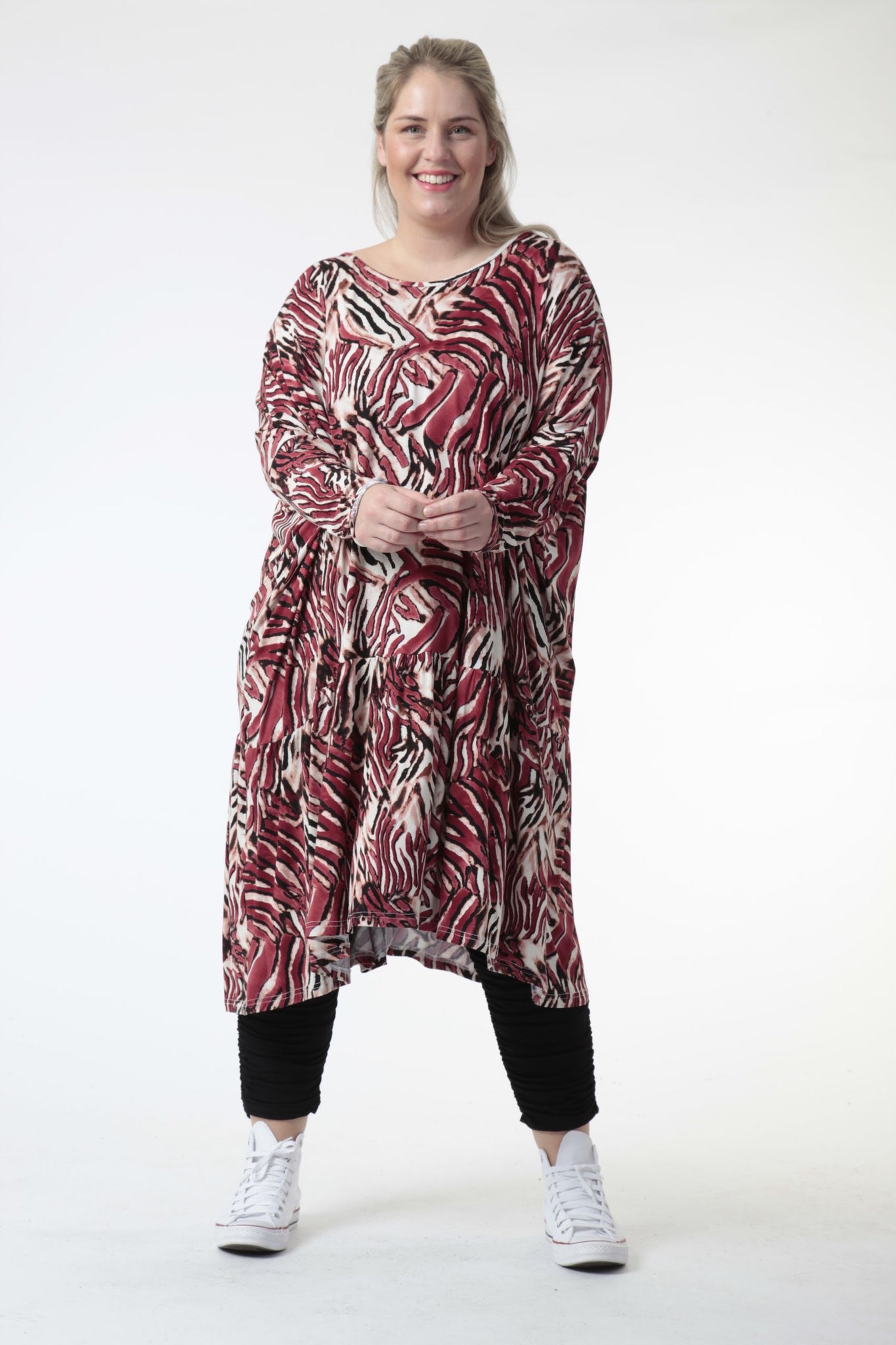  AKH Fashion Bigshirt in gerader Form, aus Viskose, 0733.06363, Natur-Bordeaux, Zebra, Schick