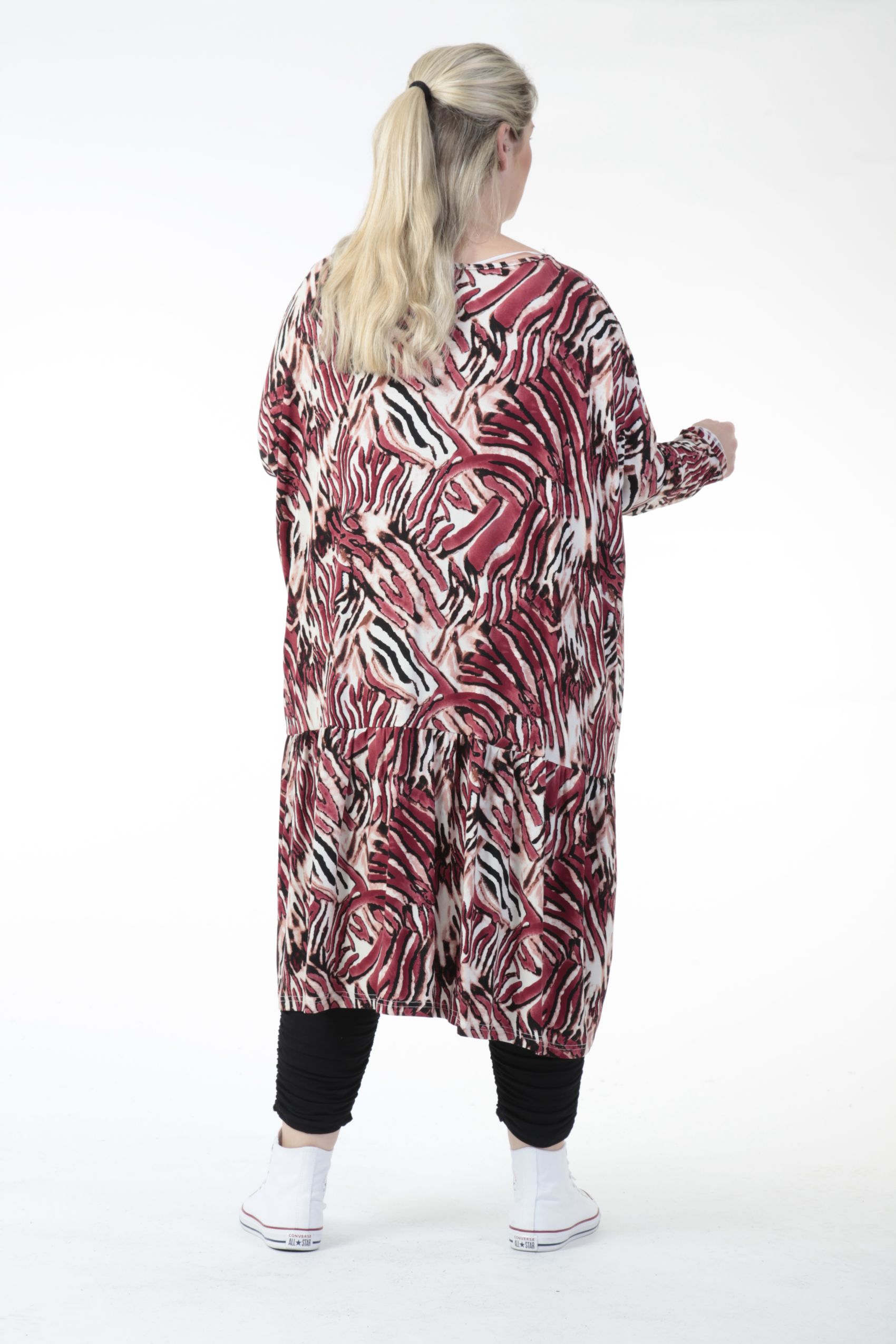  AKH Fashion Bigshirt in gerader Form, aus Viskose, 0733.06363, Natur-Bordeaux, Zebra, Schick