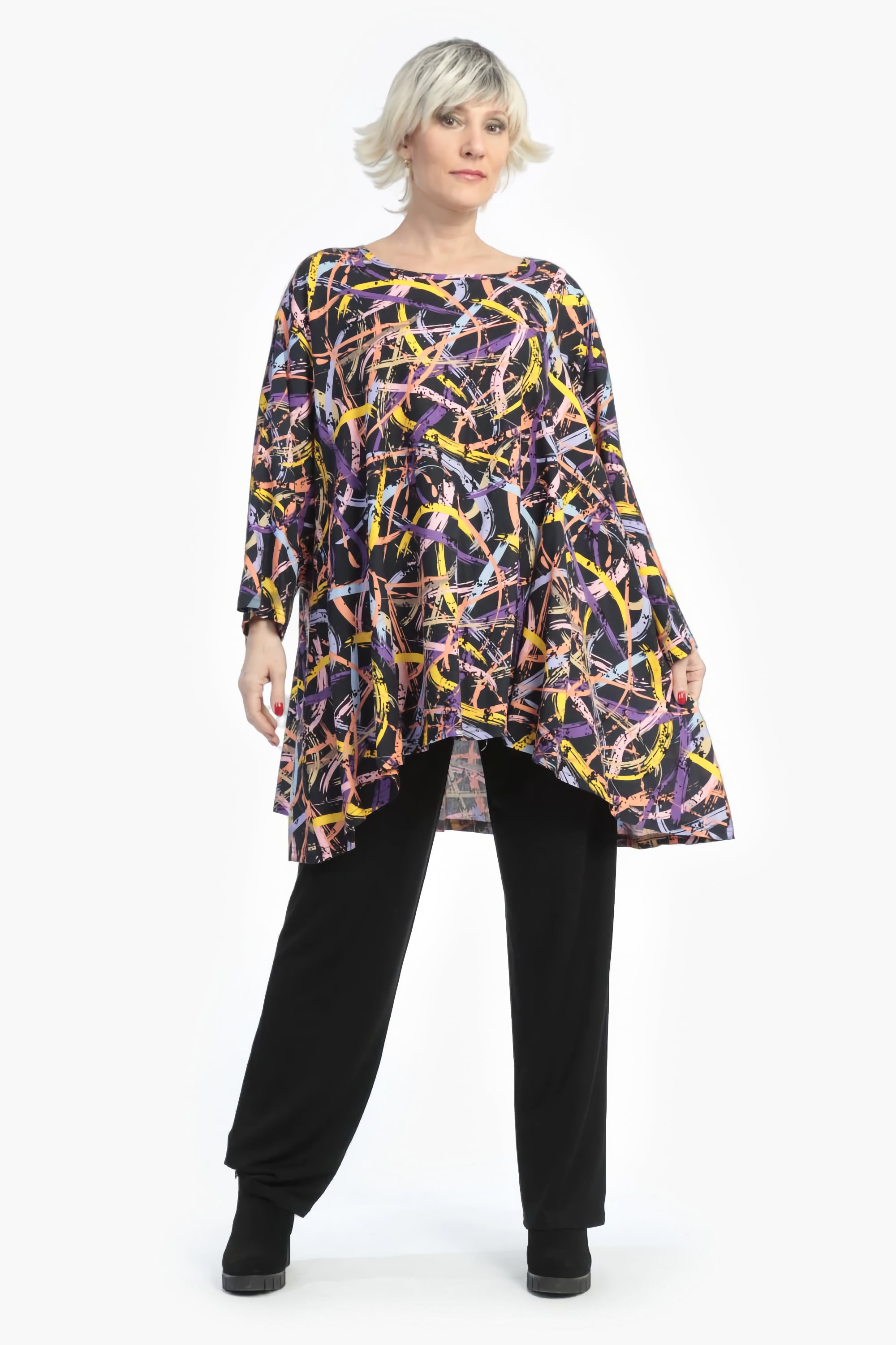  AKH Fashion Bigshirt in Glocken-Form, aus Viskose, 0816.00592, Schwarz-Multi, Streifen