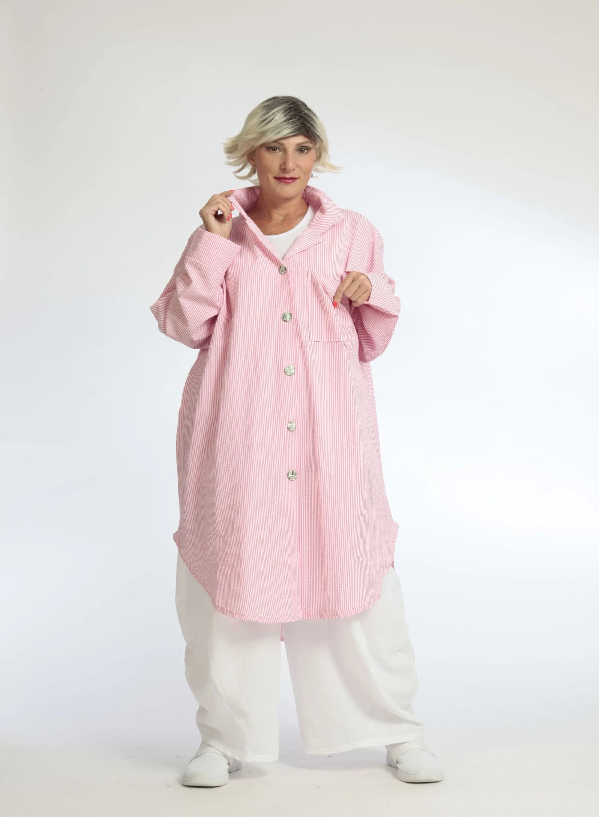  Bluse von AKH Fashion aus Baumwolle in gerundeter Form, 1058.06676, Pink, Schick, Modern