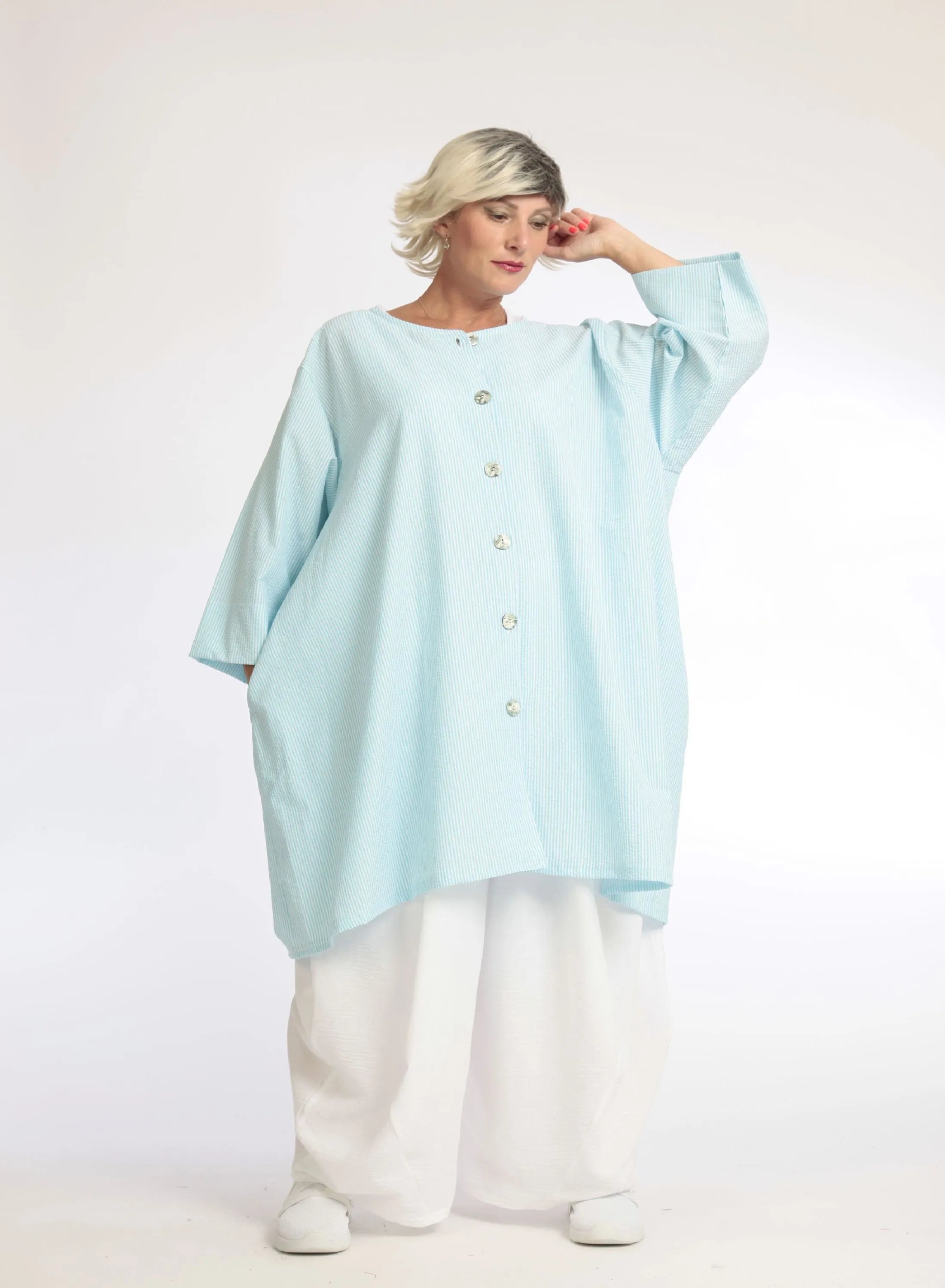  A-Form Bluse von AKH Fashion aus Baumwolle, 1058.06836, Hellblau, Schick, Modern, Bequem