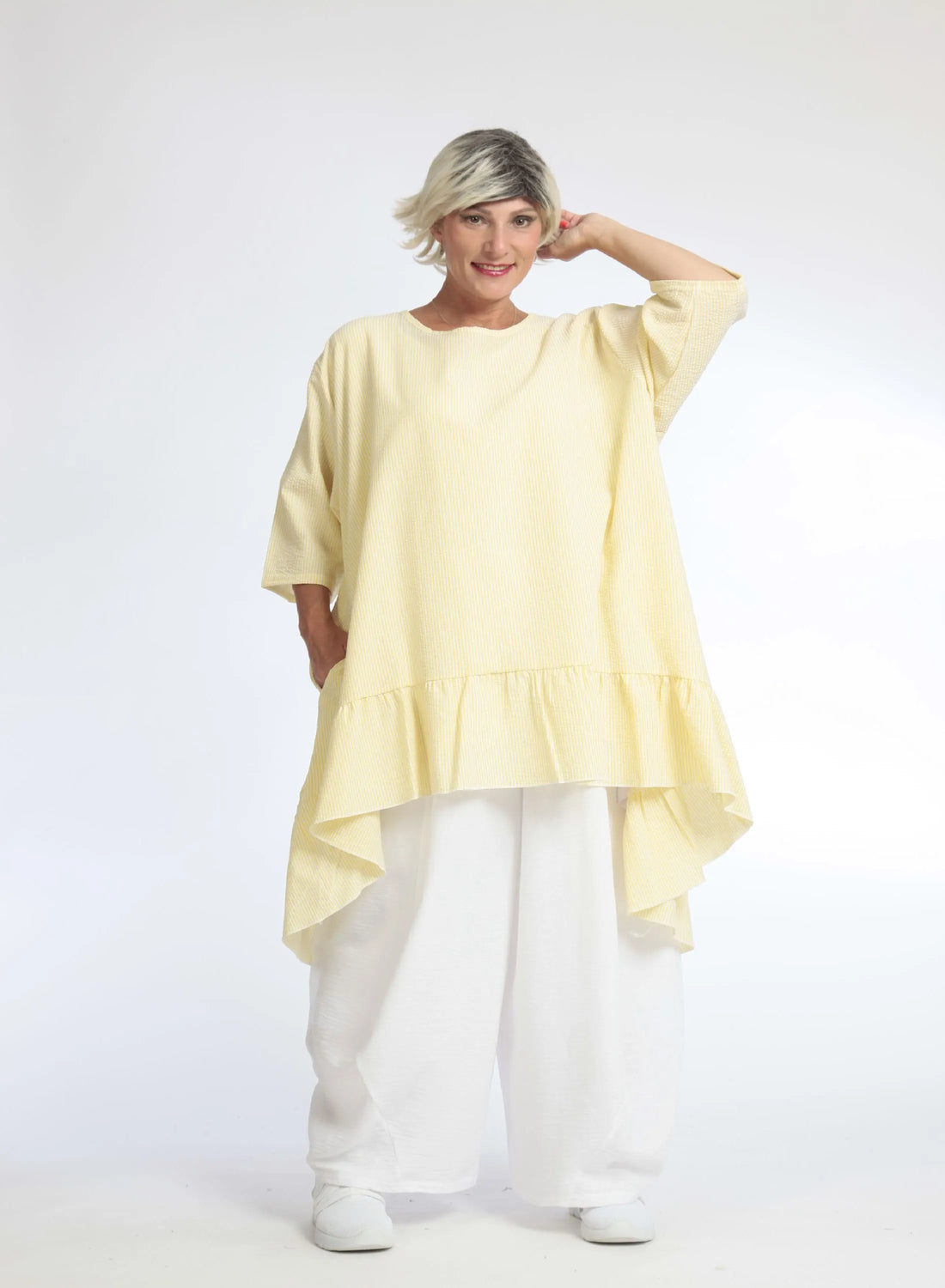  Bigshirt von AKH Fashion aus Baumwolle in Vokuhila-Form, 1058.06837, Gelb, Unifarben, Schick