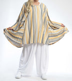  A-Form Bigshirt von AKH Fashion aus Viskose, 0805.00593, Gelb, Streifen, Schick, Modern