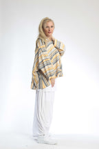  AKH Fashion Bigshirt in kastiger Form, aus Viskose, 0805.03018, Gelb, Streifen, Schick