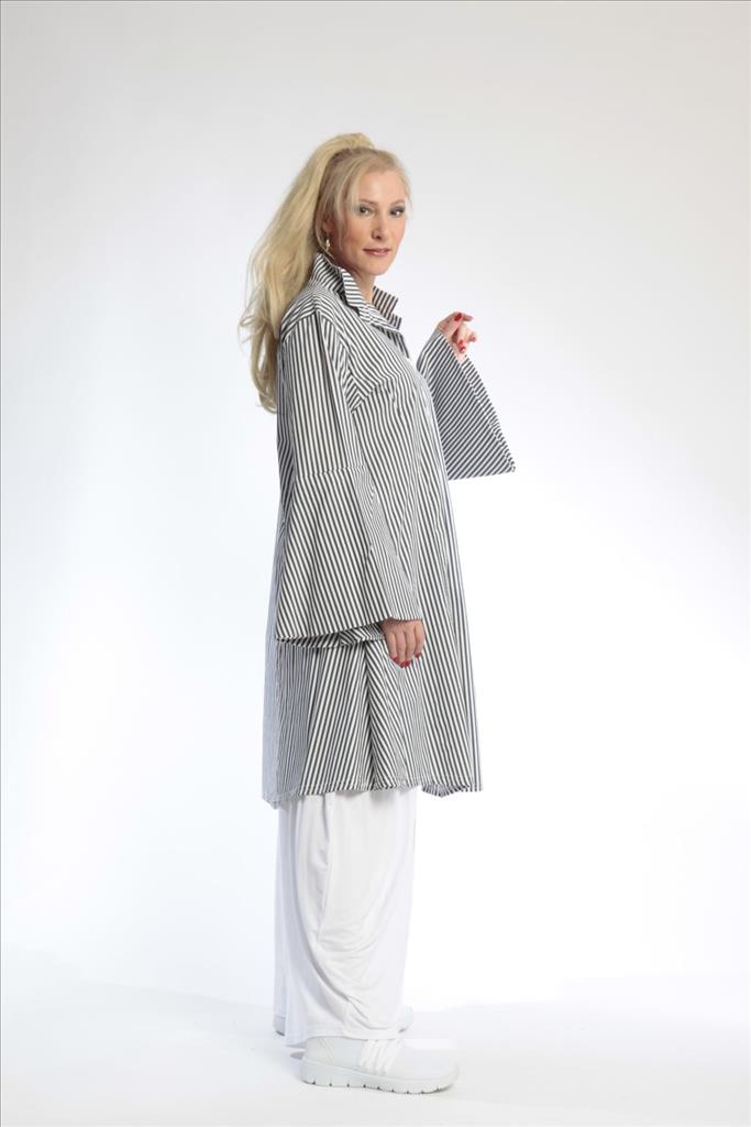  Bluse von AKH Fashion aus Baumwolle in gerader Form, 0688.01865, Anthra-Weiß, Ausgefallen