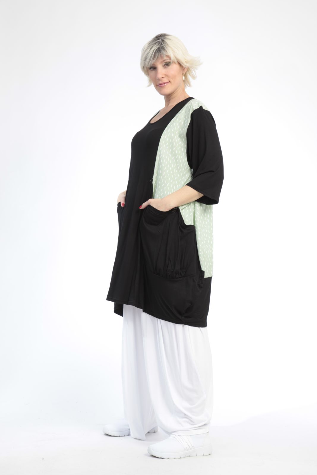  Ballonshirt von AKH Fashion aus Baumwolle, 0848.06767, Schwarz-Hellgrün, Punkte, Schick