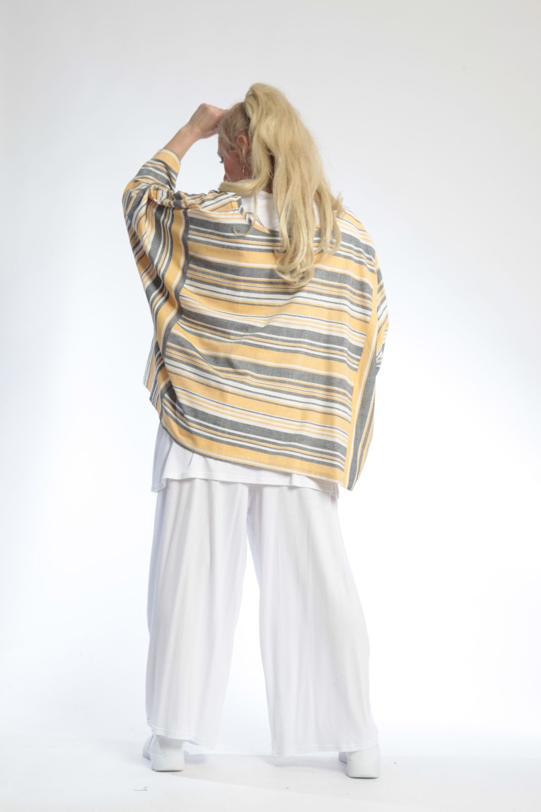  AKH Fashion Bigshirt in kastiger Form, aus Viskose, 0805.03018, Gelb, Streifen, Schick