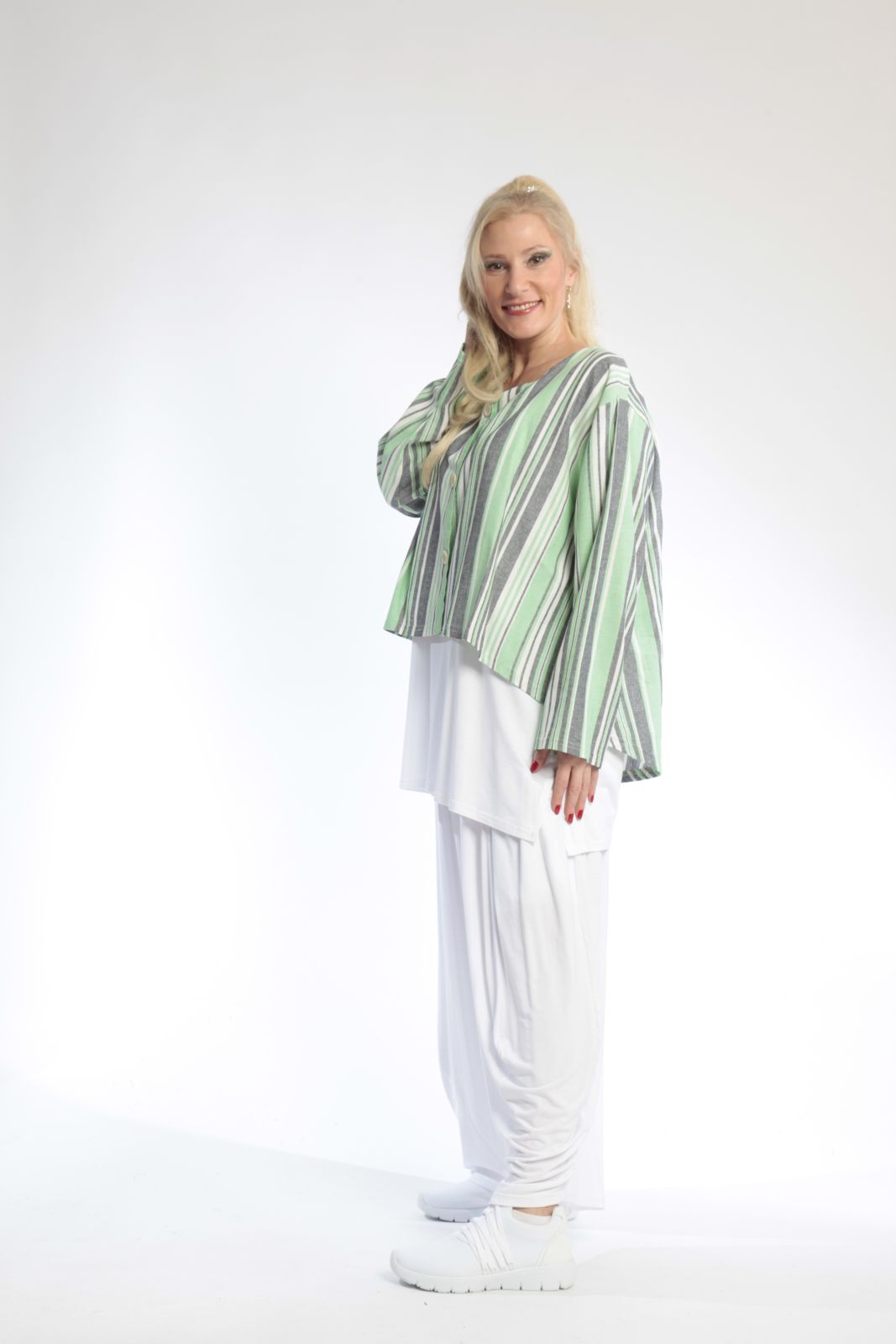  AKH Fashion Jacke in gerundeter Form, aus Viskose, 0805.00130, Kiwi, Streifen, Schick