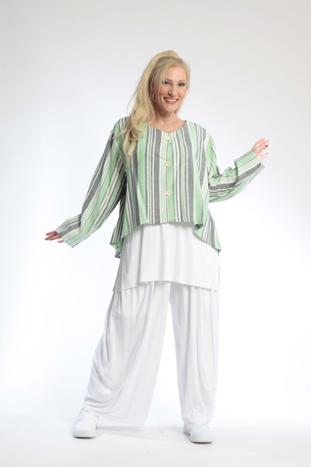  AKH Fashion Jacke in gerundeter Form, aus Viskose, 0805.00130, Kiwi, Streifen, Schick