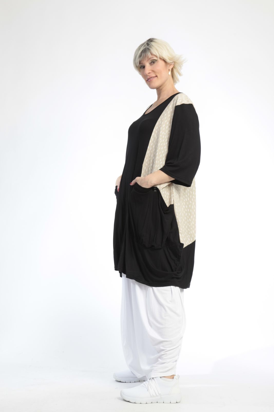  Ballonshirt von AKH Fashion aus Baumwolle, 0848.06767, Schwarz-Beige, Punkte, Schick