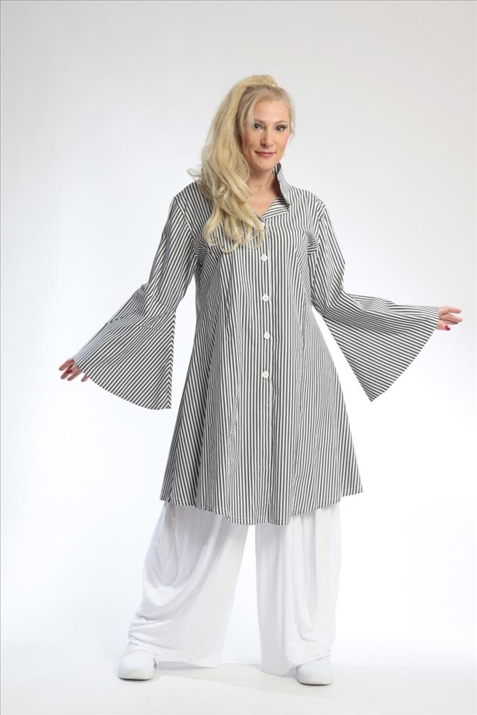  Bluse von AKH Fashion aus Baumwolle in gerader Form, 0688.01865, Anthra-Weiß, Ausgefallen