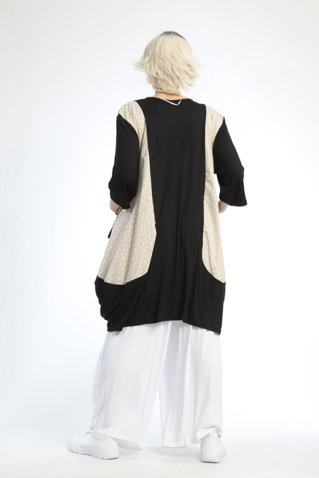  Ballonshirt von AKH Fashion aus Baumwolle, 0848.06767, Schwarz-Beige, Punkte, Schick