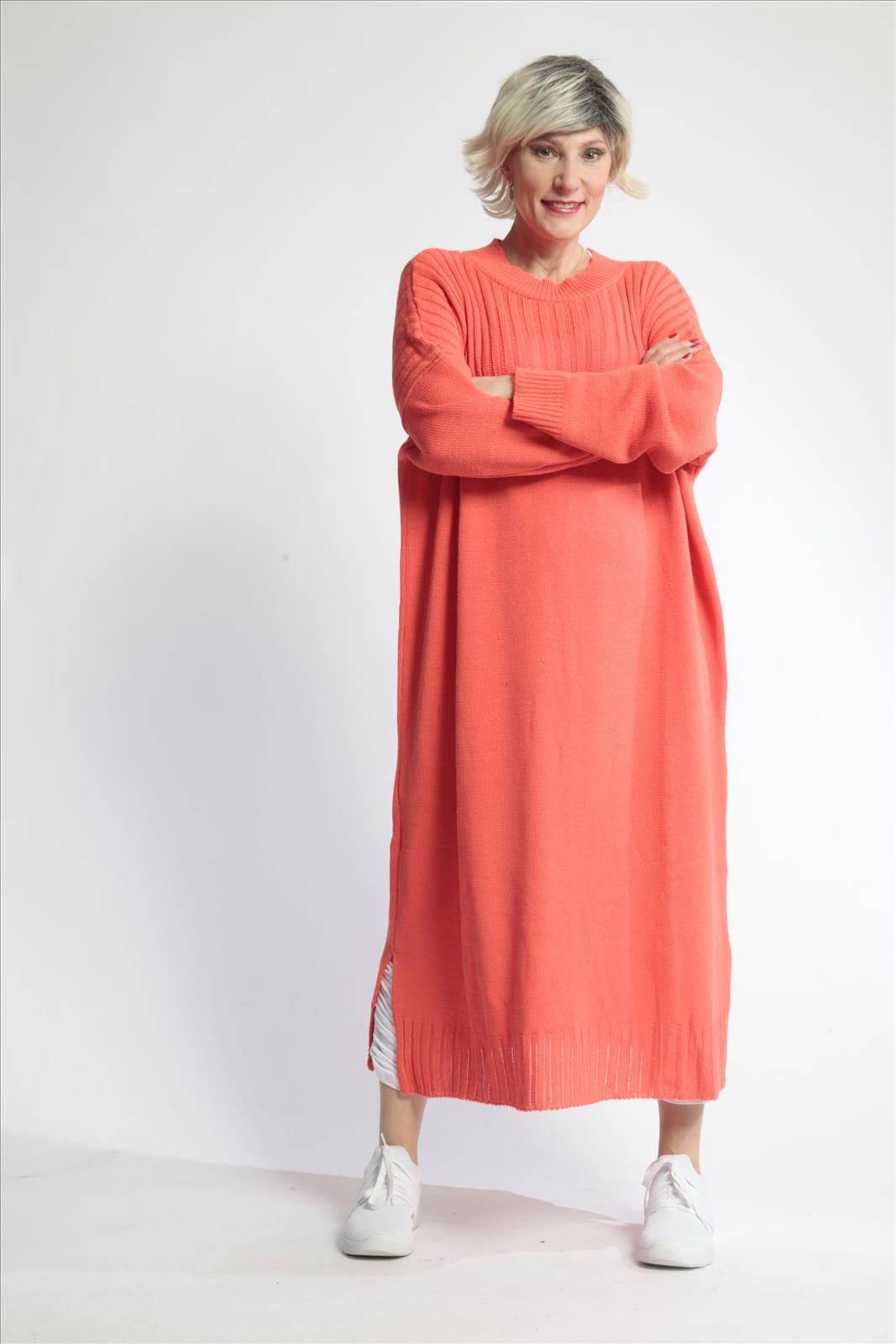  AKH Fashion Kleid in gerader Form, aus Materialmix, 1012.02219, Orange, Schick, Modern