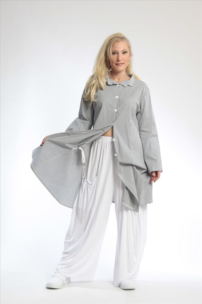  Bluse von AKH Fashion aus Baumwolle in gerader Form, 0688.01865, Anthra-Weiß, Ausgefallen