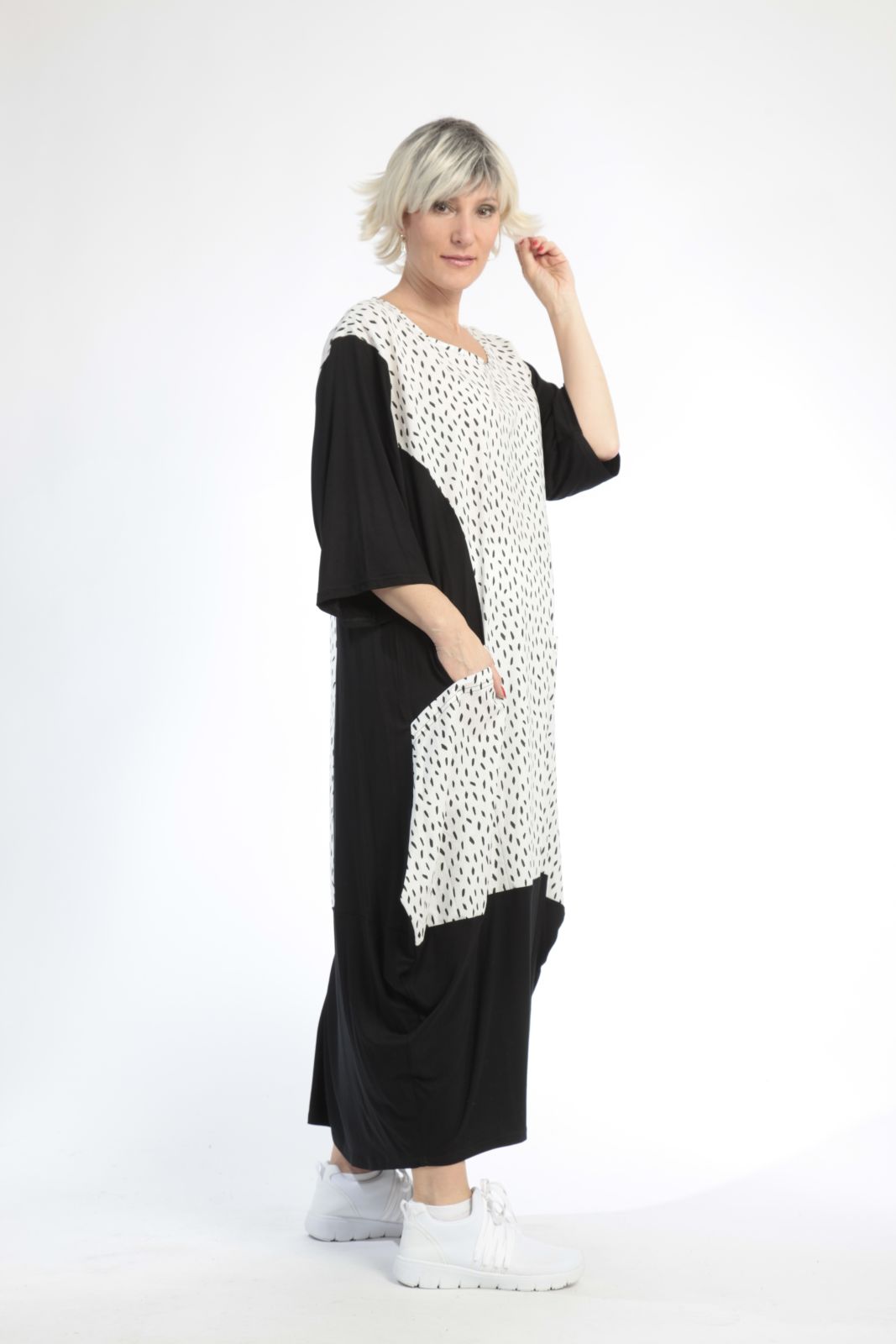  Ballonkleid von AKH Fashion aus Baumwolle, 0848.01923, Schwarz-Weiß, Punkte, Schick