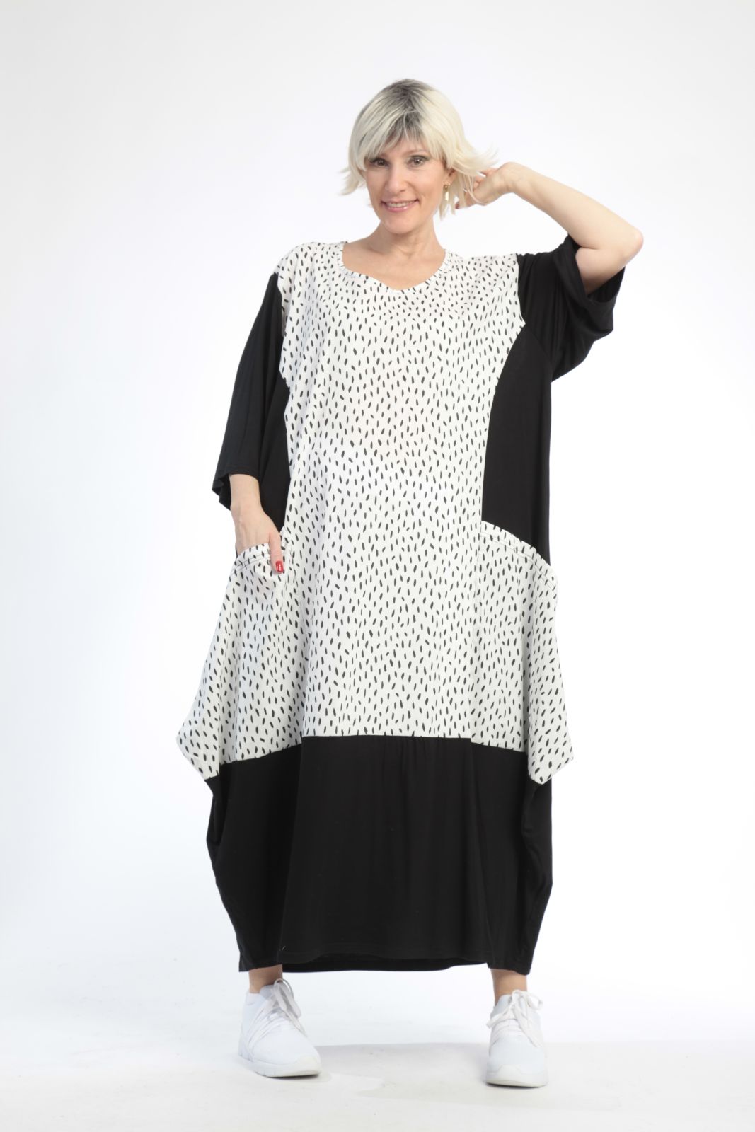  Ballonkleid von AKH Fashion aus Baumwolle, 0848.01923, Schwarz-Weiß, Punkte, Schick