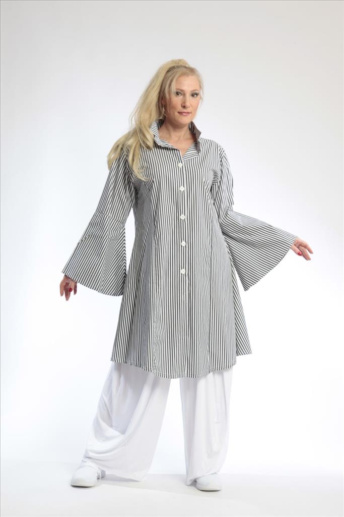  Bluse von AKH Fashion aus Baumwolle in gerader Form, 0688.01865, Anthra-Weiß, Ausgefallen