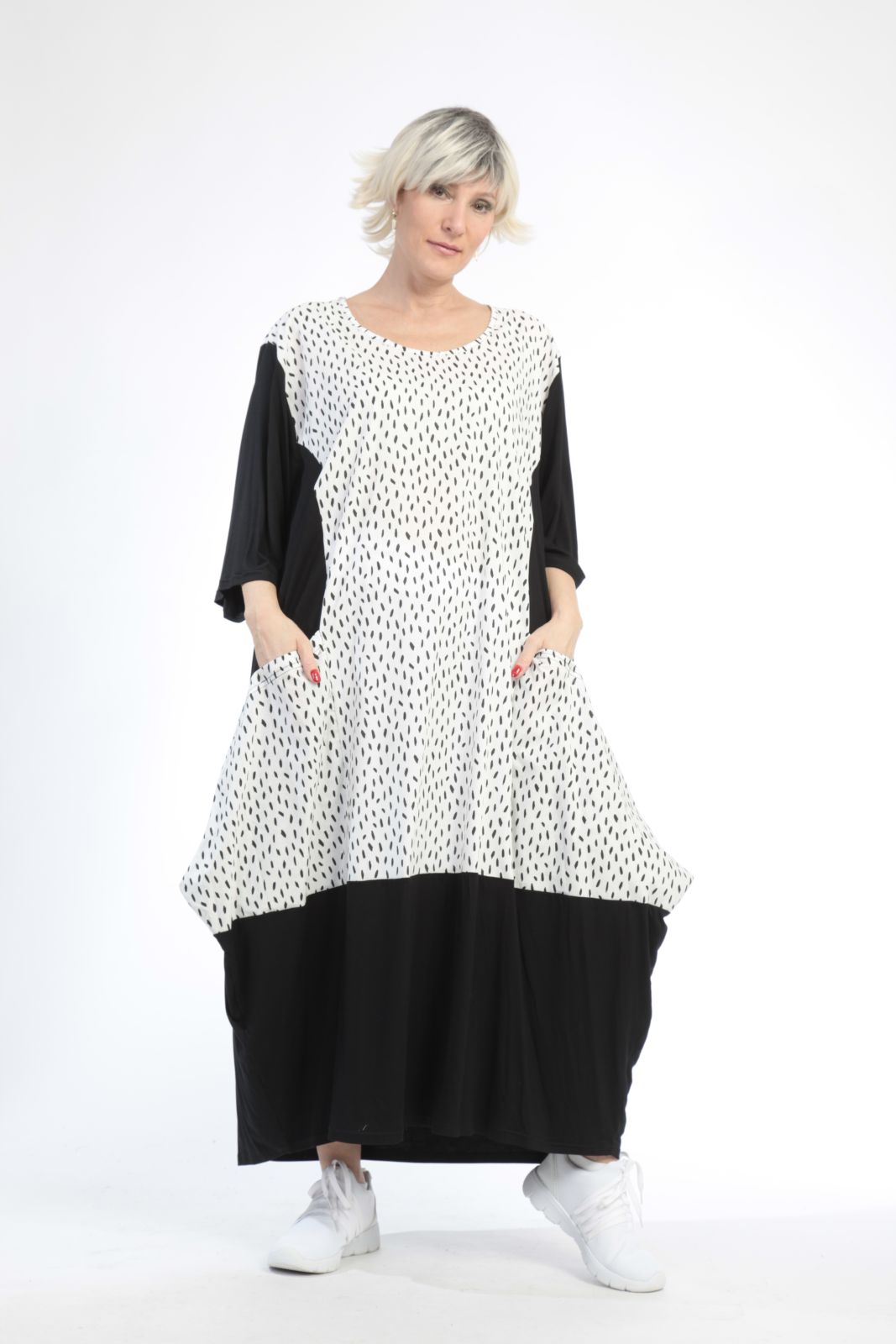  Ballonkleid von AKH Fashion aus Baumwolle, 0848.01923, Schwarz-Weiß, Punkte, Schick