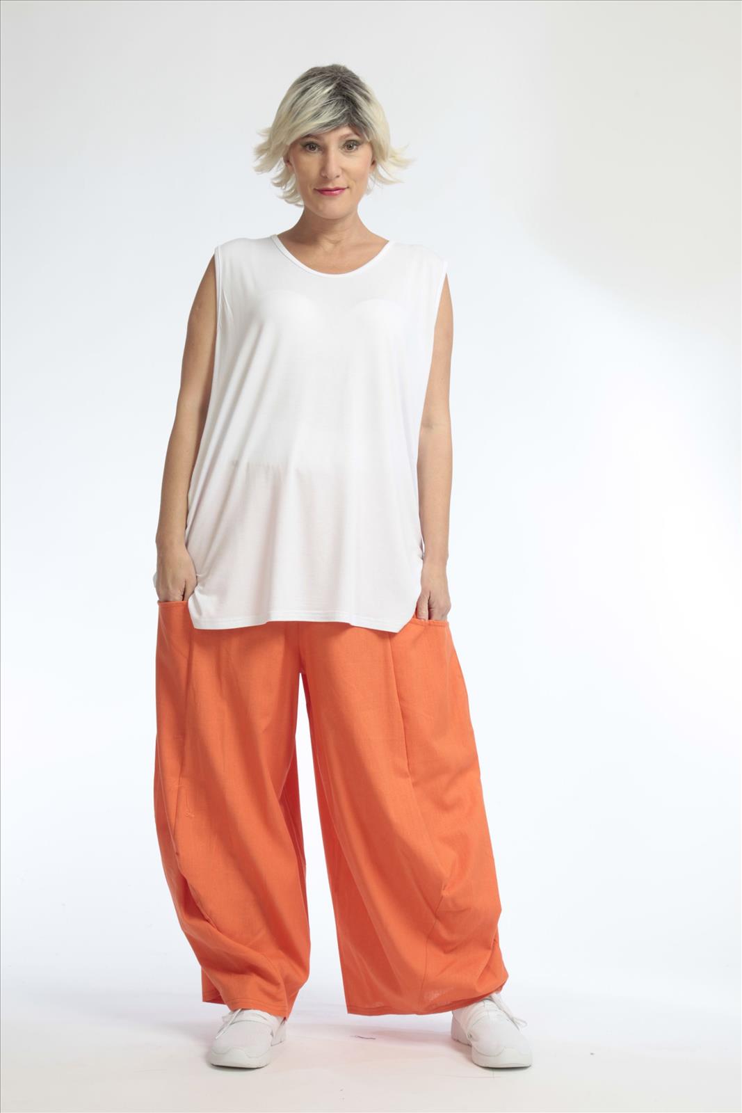  Lässige Damen Ballonhose in leuchtendem Orange mit Oversize-Schnitt und feiner Leinen-Optik