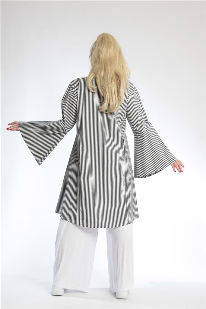  Bluse von AKH Fashion aus Baumwolle in gerader Form, 0688.01865, Anthra-Weiß, Ausgefallen