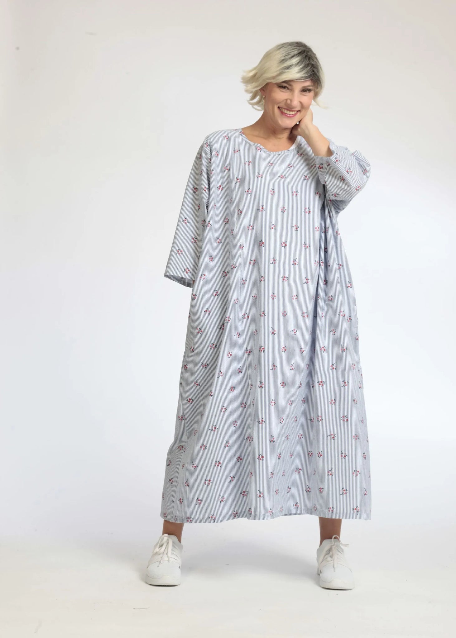  AKH Fashion Kleid in gerader Form, aus Baumwolle, 1066.00277, Hellblau-Weiß, Streifen