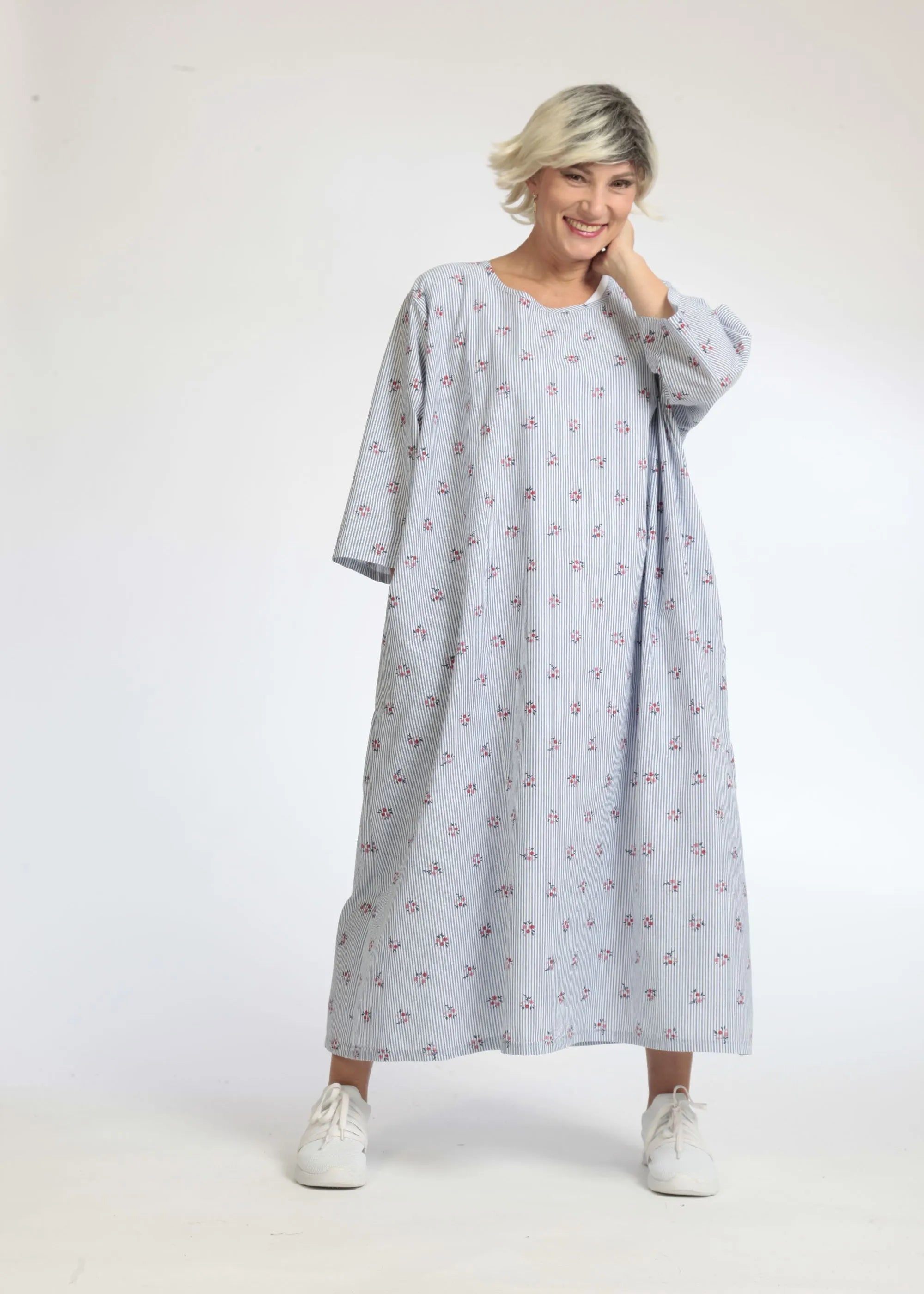  AKH Fashion Kleid in gerader Form, aus Baumwolle, 1066.00277, Hellblau-Weiß, Streifen