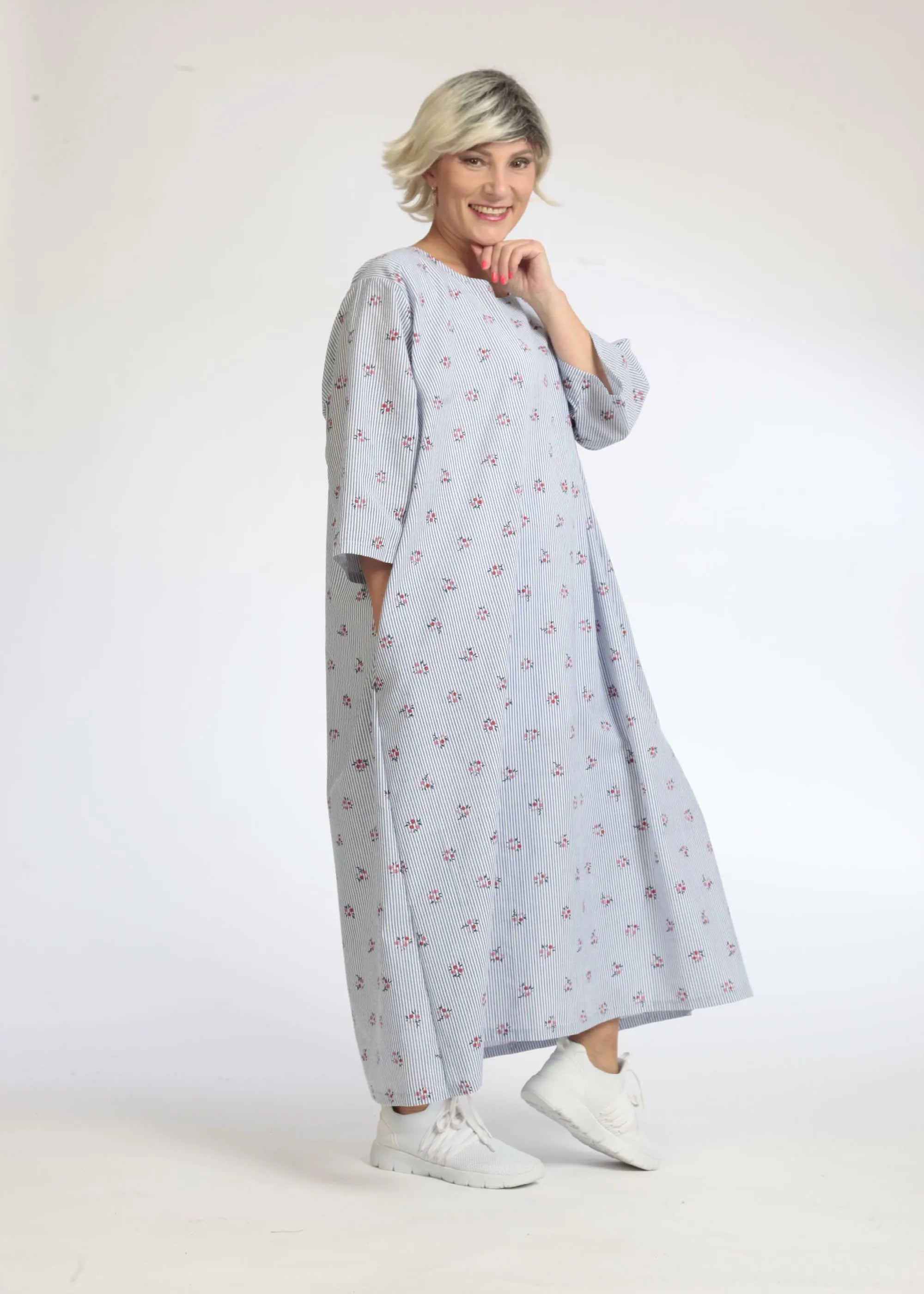  AKH Fashion Kleid in gerader Form, aus Baumwolle, 1066.00277, Hellblau-Weiß, Streifen