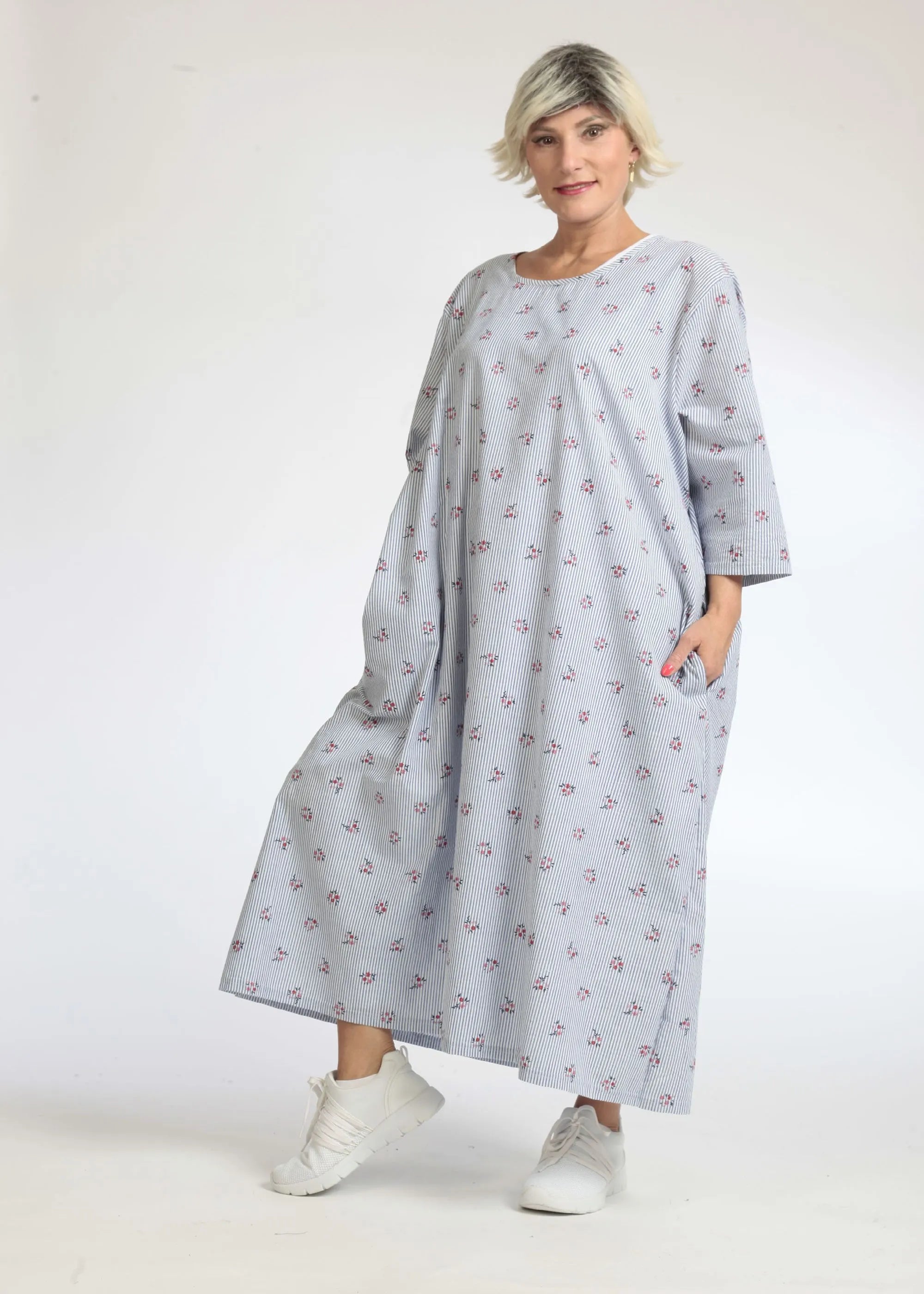  AKH Fashion Kleid in gerader Form, aus Baumwolle, 1066.00277, Hellblau-Weiß, Streifen
