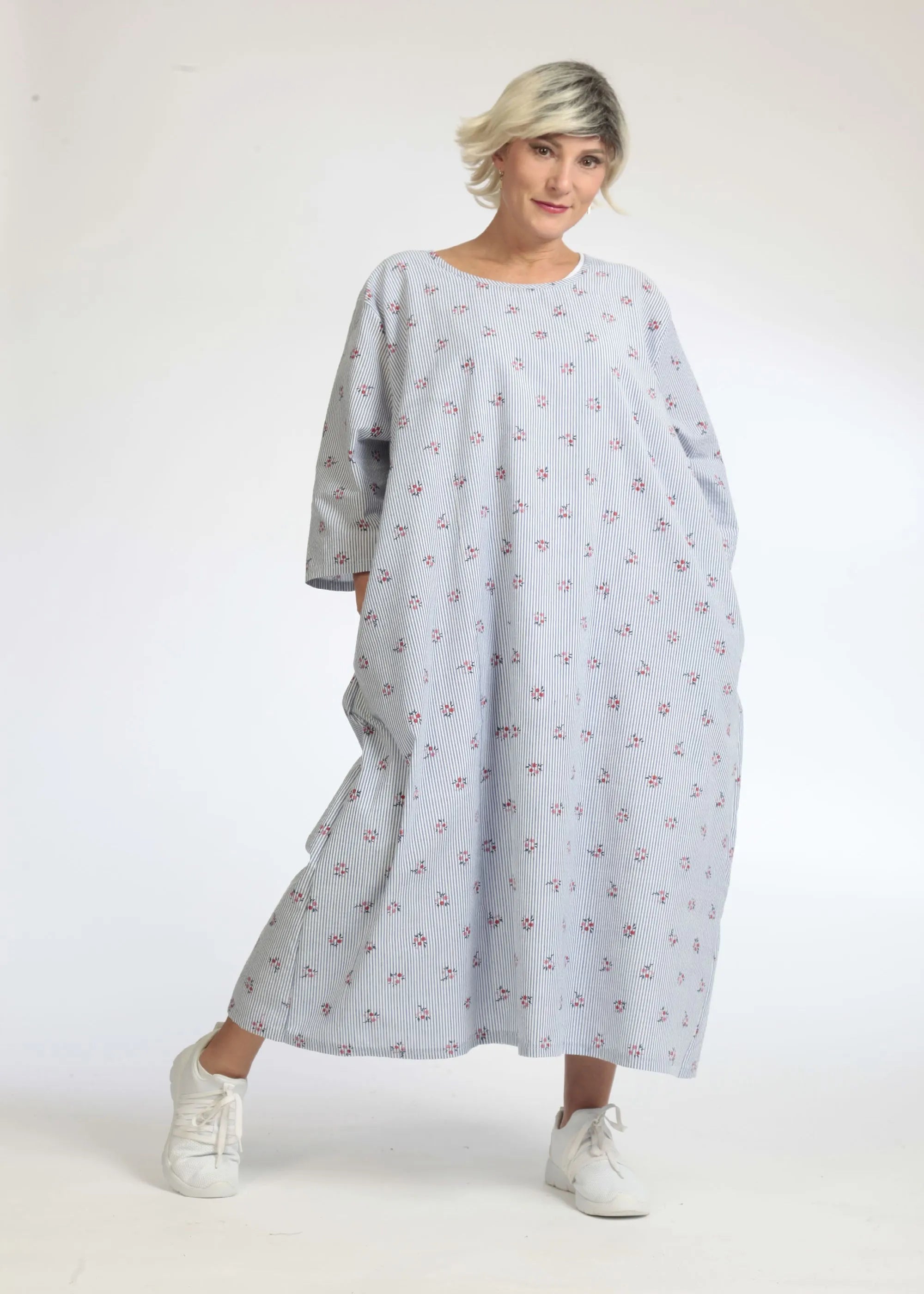  AKH Fashion Kleid in gerader Form, aus Baumwolle, 1066.00277, Hellblau-Weiß, Streifen
