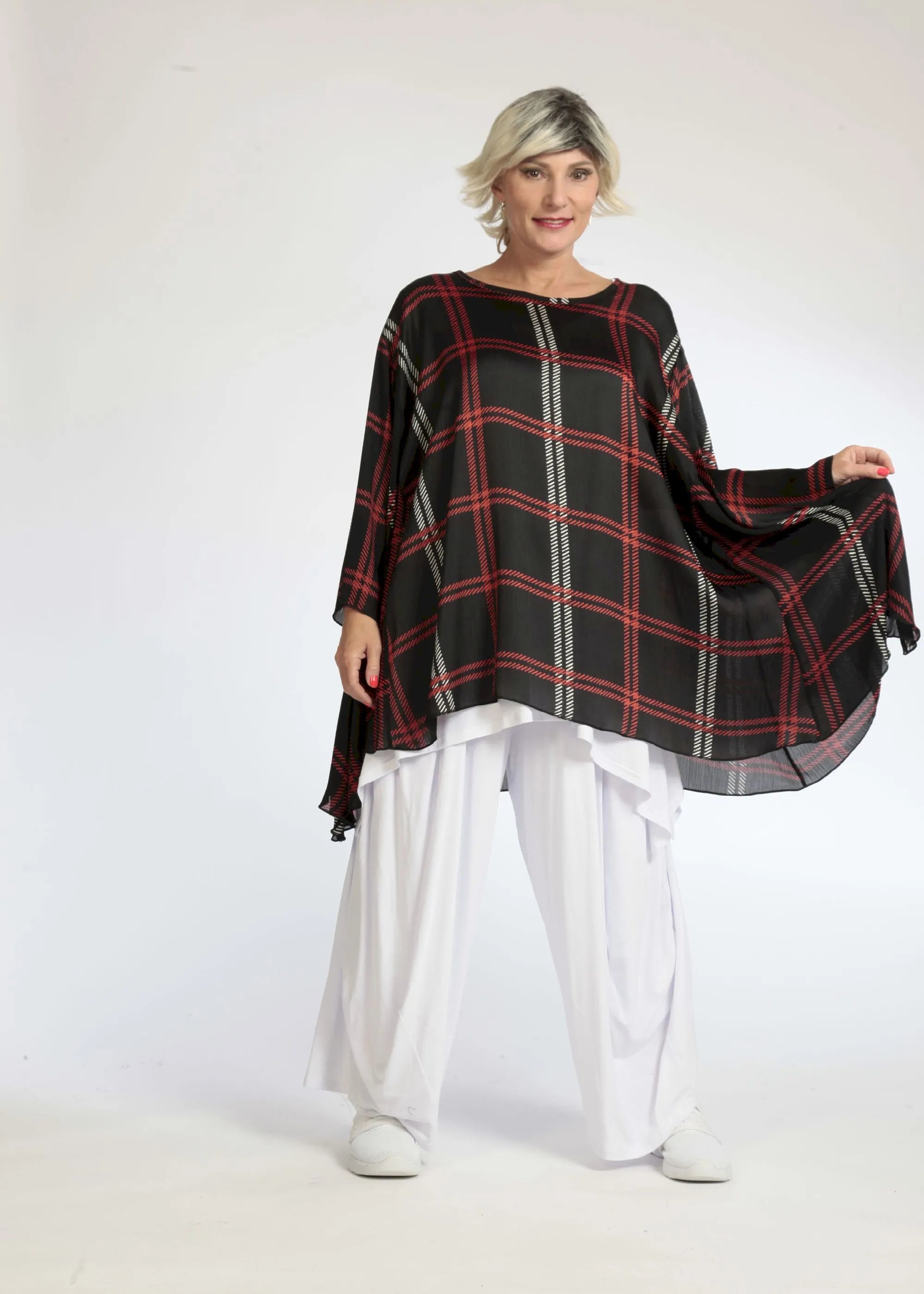  A-Form Bigshirt von AKH Fashion aus Polyester, 1073.00593, Schwarz-Rot, Kariert, Schick