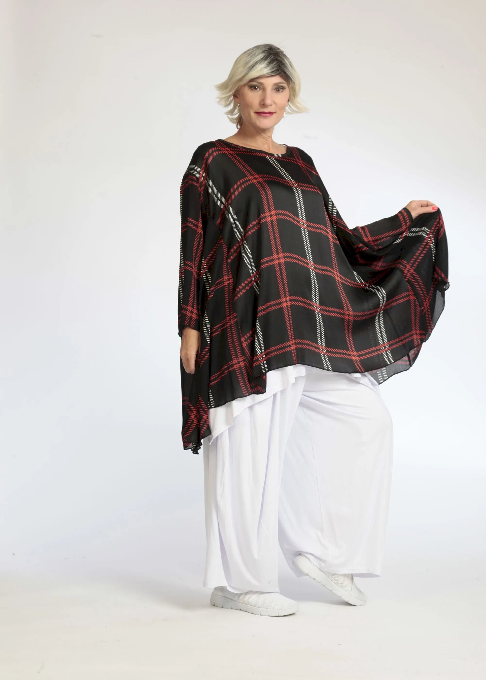  A-Form Bigshirt von AKH Fashion aus Polyester, 1073.00593, Schwarz-Rot, Kariert, Schick