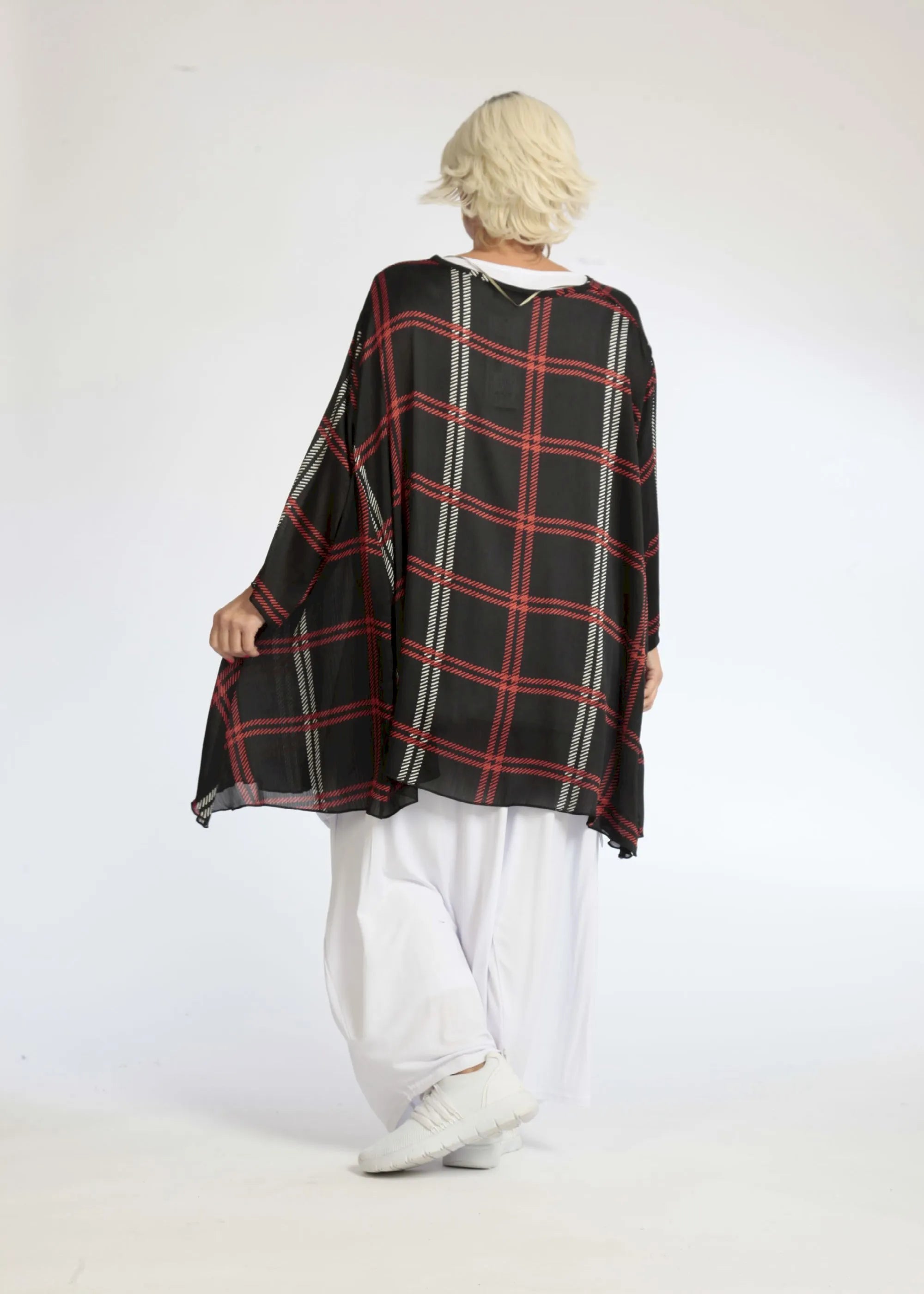 A-Form Bigshirt von AKH Fashion aus Polyester, 1073.00593, Schwarz-Rot, Kariert, Schick