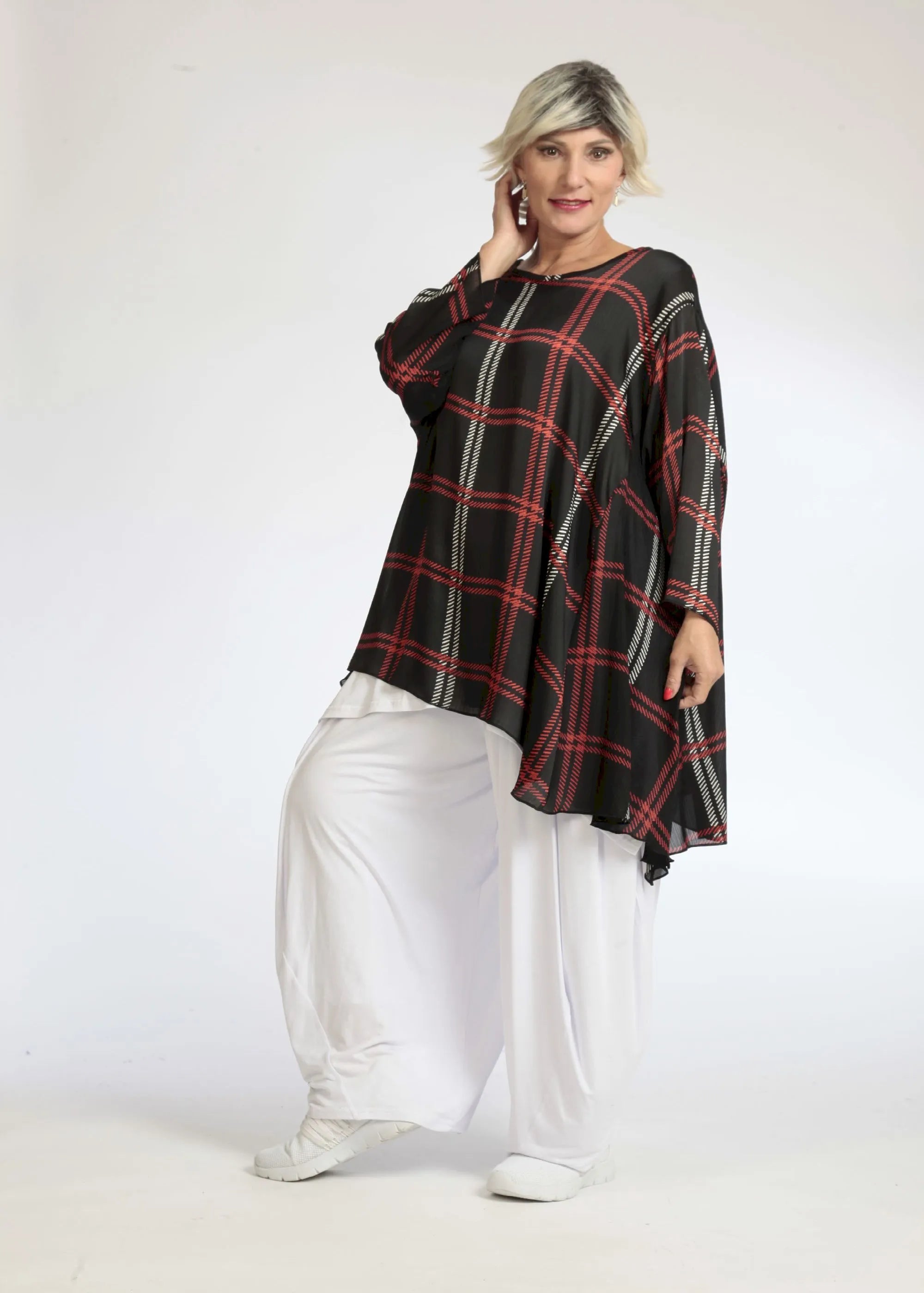  A-Form Bigshirt von AKH Fashion aus Polyester, 1073.00593, Schwarz-Rot, Kariert, Schick