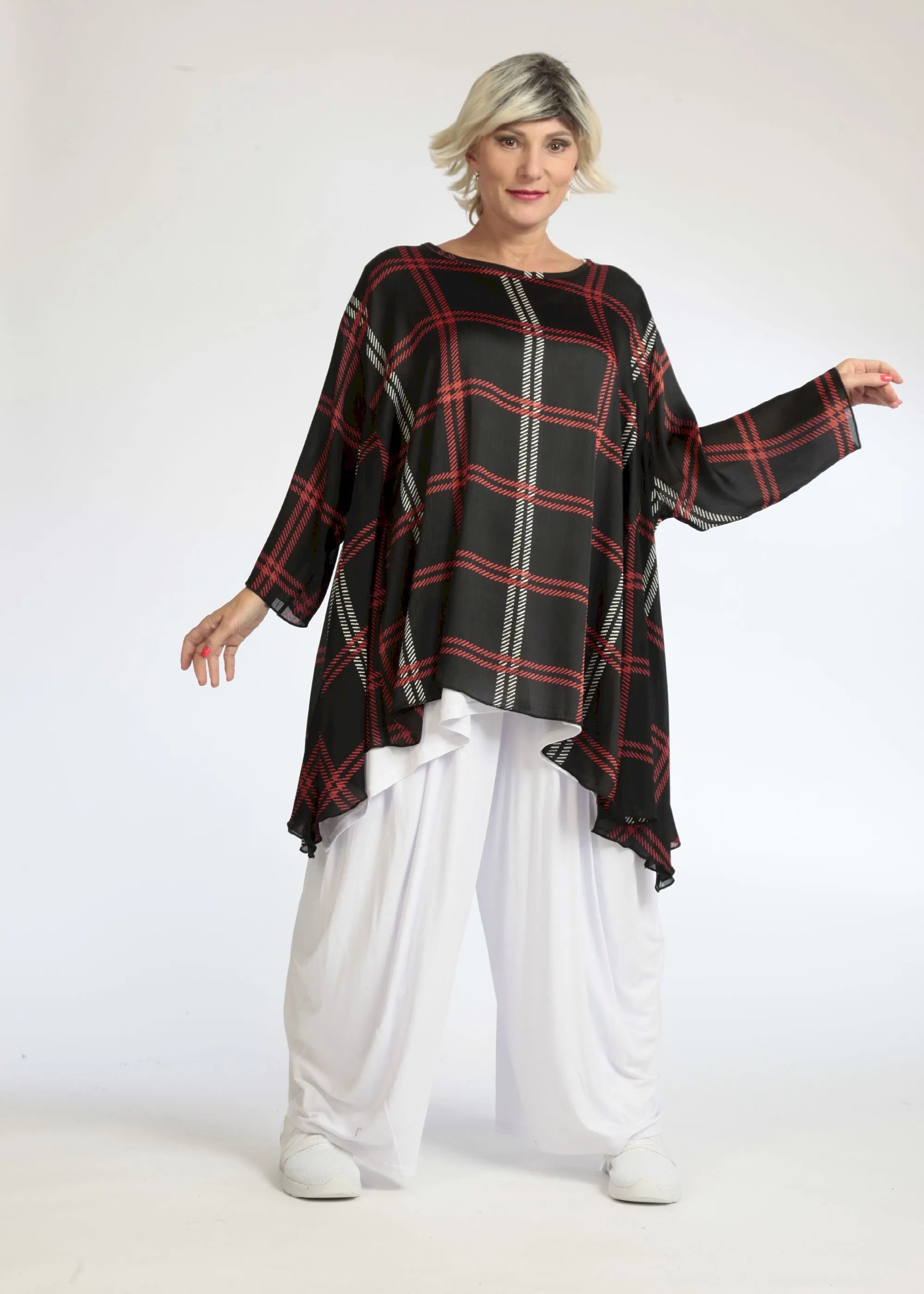  A-Form Bigshirt von AKH Fashion aus Polyester, 1073.00593, Schwarz-Rot, Kariert, Schick