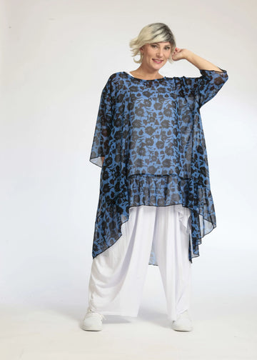  Bigshirt von AKH Fashion aus Polyester in Vokuhila-Form, 1074.06837, Blau-Schwarz, Schick