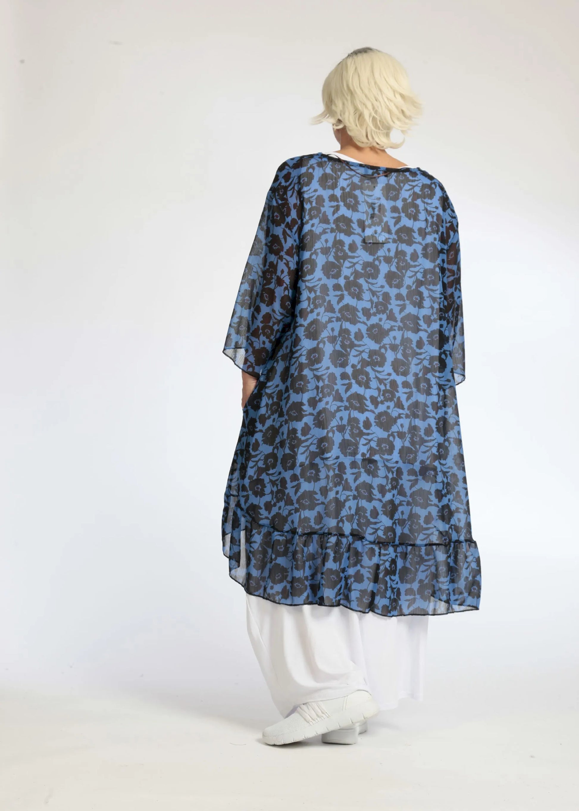  Bigshirt von AKH Fashion aus Polyester in Vokuhila-Form, 1074.06837, Blau-Schwarz, Schick