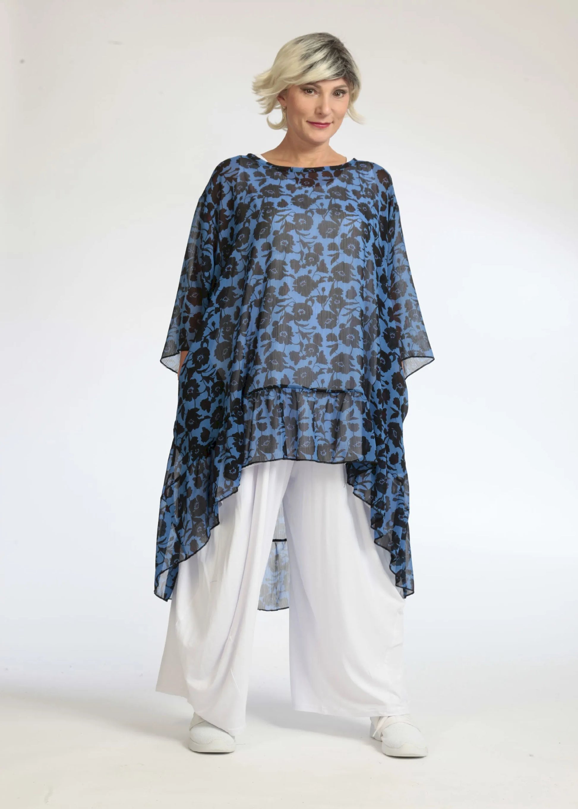  Bigshirt von AKH Fashion aus Polyester in Vokuhila-Form, 1074.06837, Blau-Schwarz, Schick