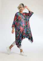  A-Form Bigshirt von AKH Fashion aus Polyester, 1076.06567, Schwarz-Rot-Blau, Blumen, Schick