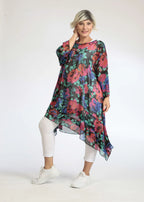  A-Form Bigshirt von AKH Fashion aus Polyester, 1076.06567, Schwarz-Rot-Blau, Blumen, Schick