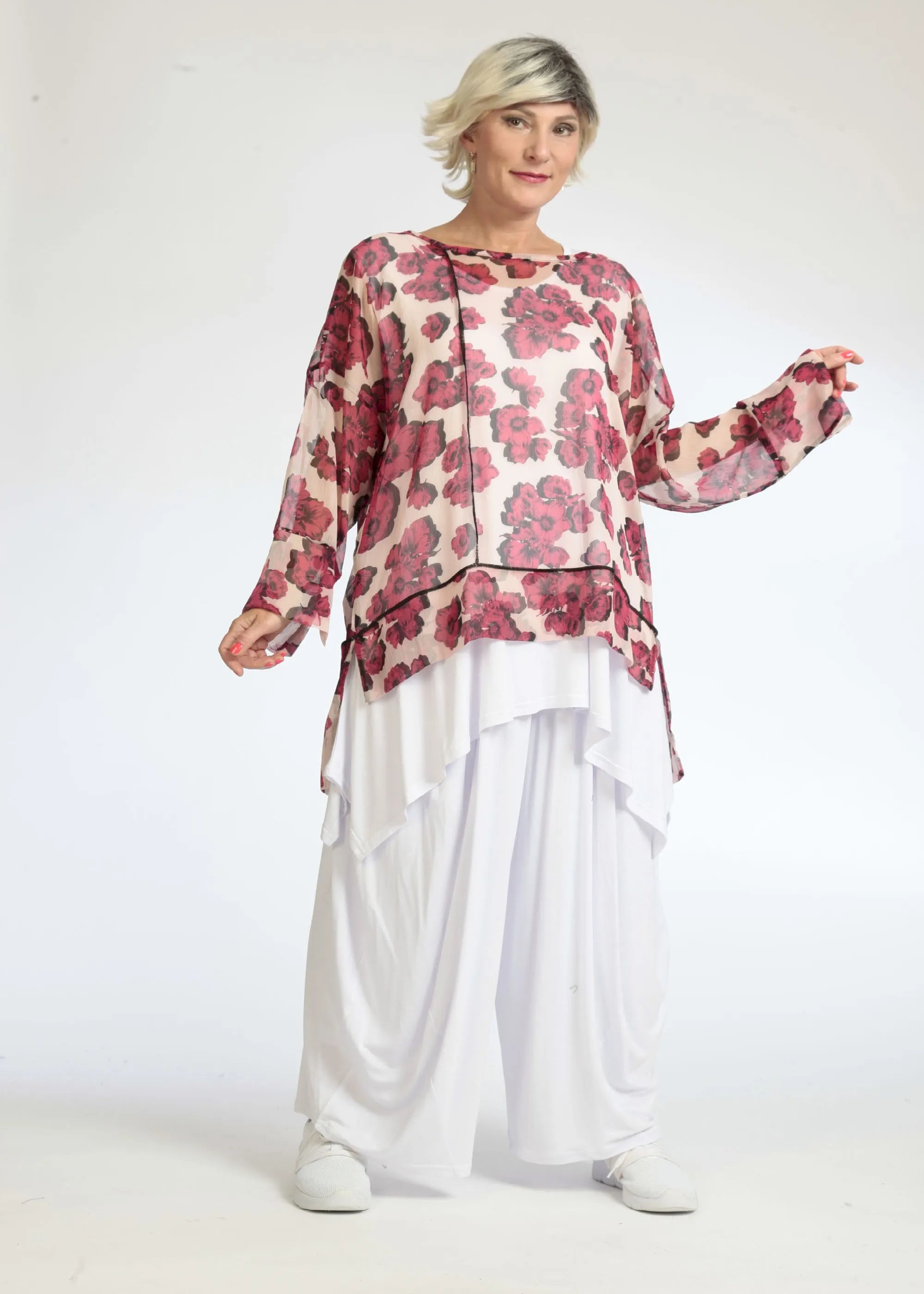  AKH Fashion Shirt in gerader Form, aus Polyester, 1077.06839, Rose-Pink, Blumen, Schick
