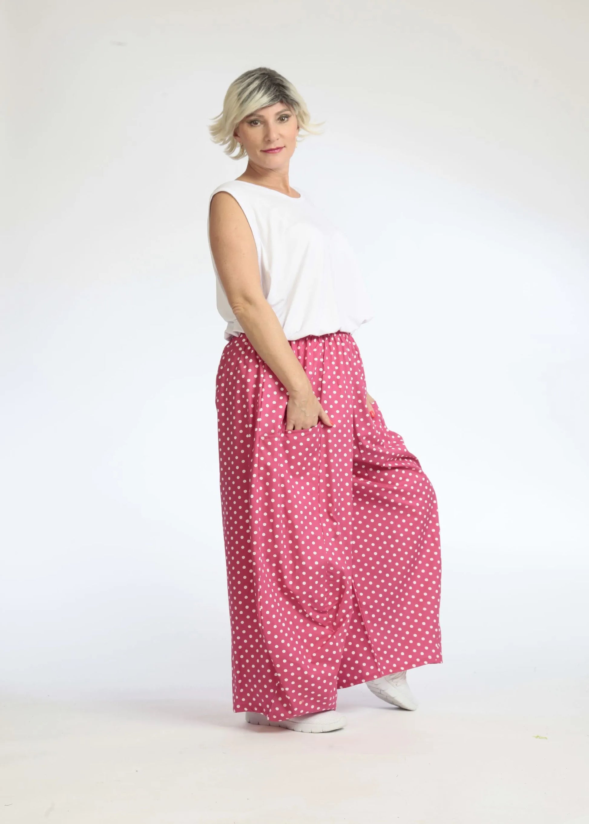  Luftige Ballonhose in Pink-Weißen Punktmuster aus hochwertiger Baumwolle für Casual-Looks