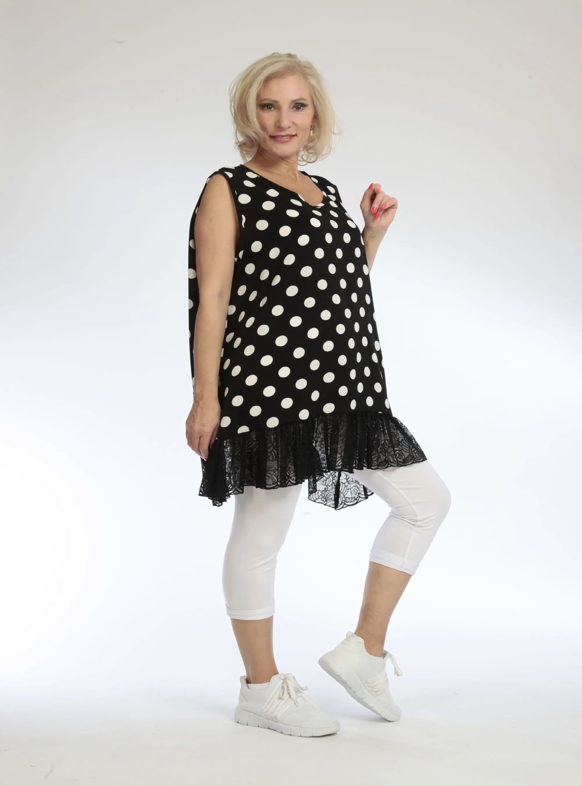  AKH Fashion Top in gerader Form, aus Viskose, 1108.06675, Punkte-Blau, Punkte, Schick